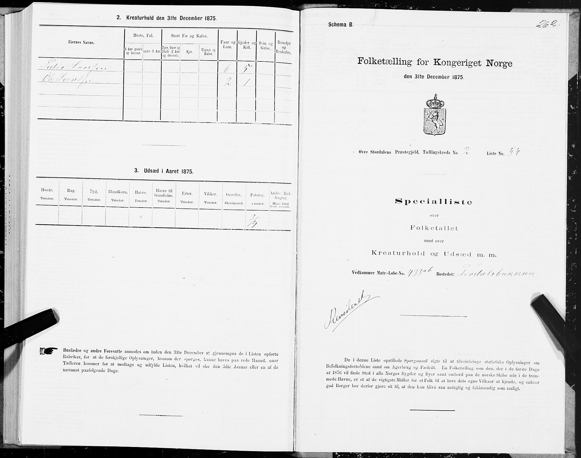 SAT, 1875 census for 1711P Øvre Stjørdal, 1875, p. 1262