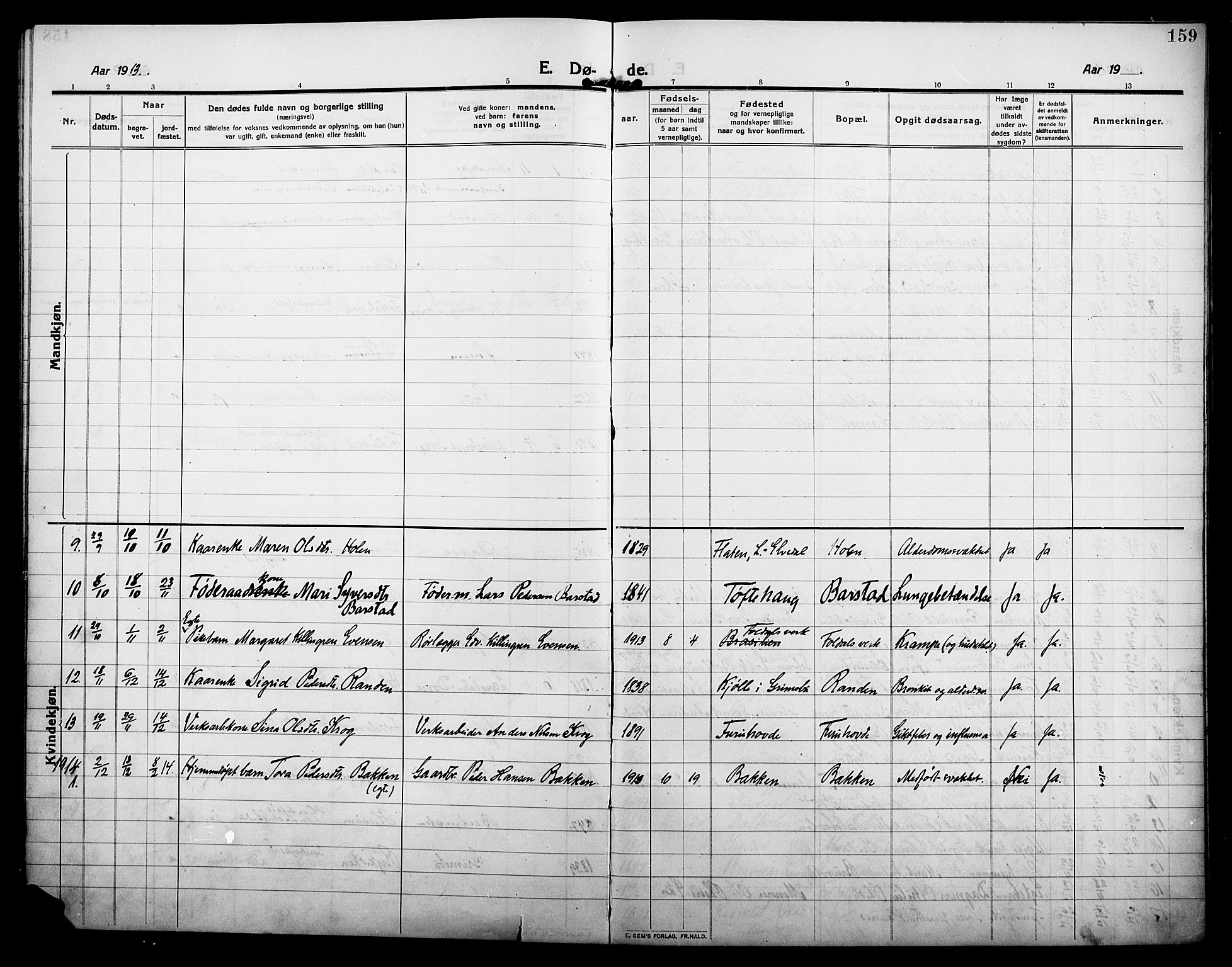 Alvdal prestekontor, SAH/PREST-060/H/Ha/Hab/L0006: Parish register (copy) no. 6, 1910-1924, p. 159