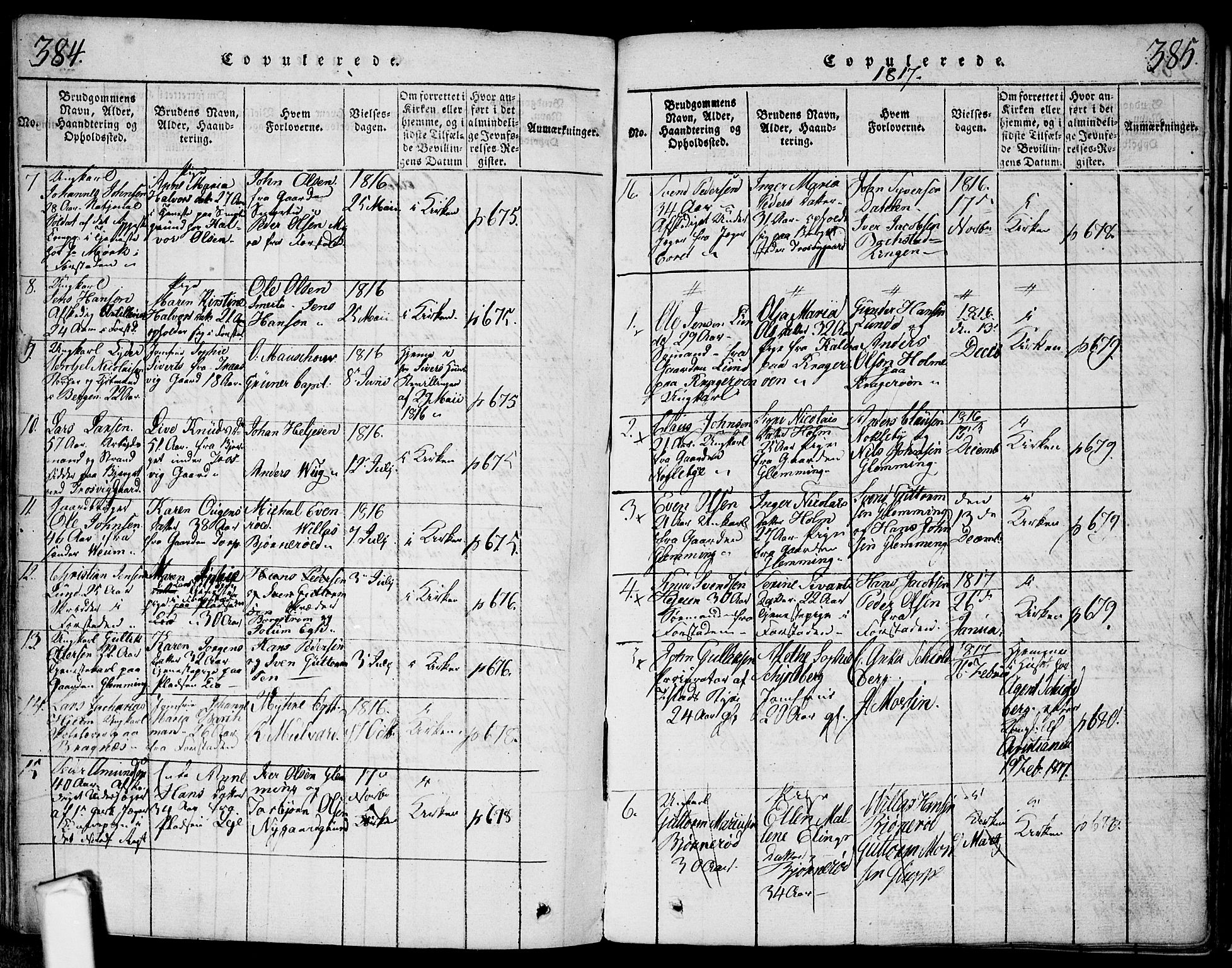 Glemmen prestekontor Kirkebøker, SAO/A-10908/F/Fa/L0004: Parish register (official) no. 4, 1816-1838, p. 384-385
