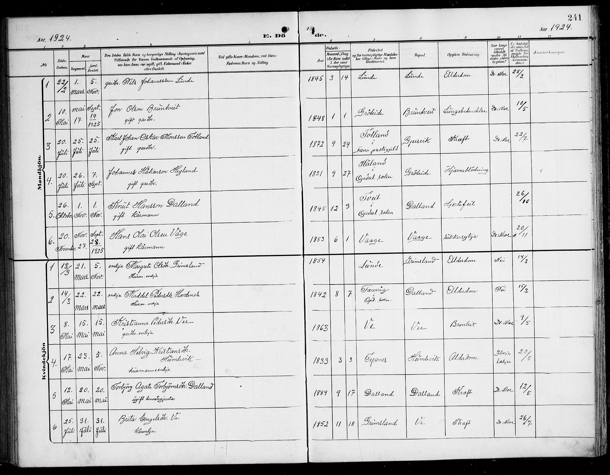 Tysnes sokneprestembete, SAB/A-78601/H/Haa: Parish register (official) no. B 2, 1907-1925, p. 241