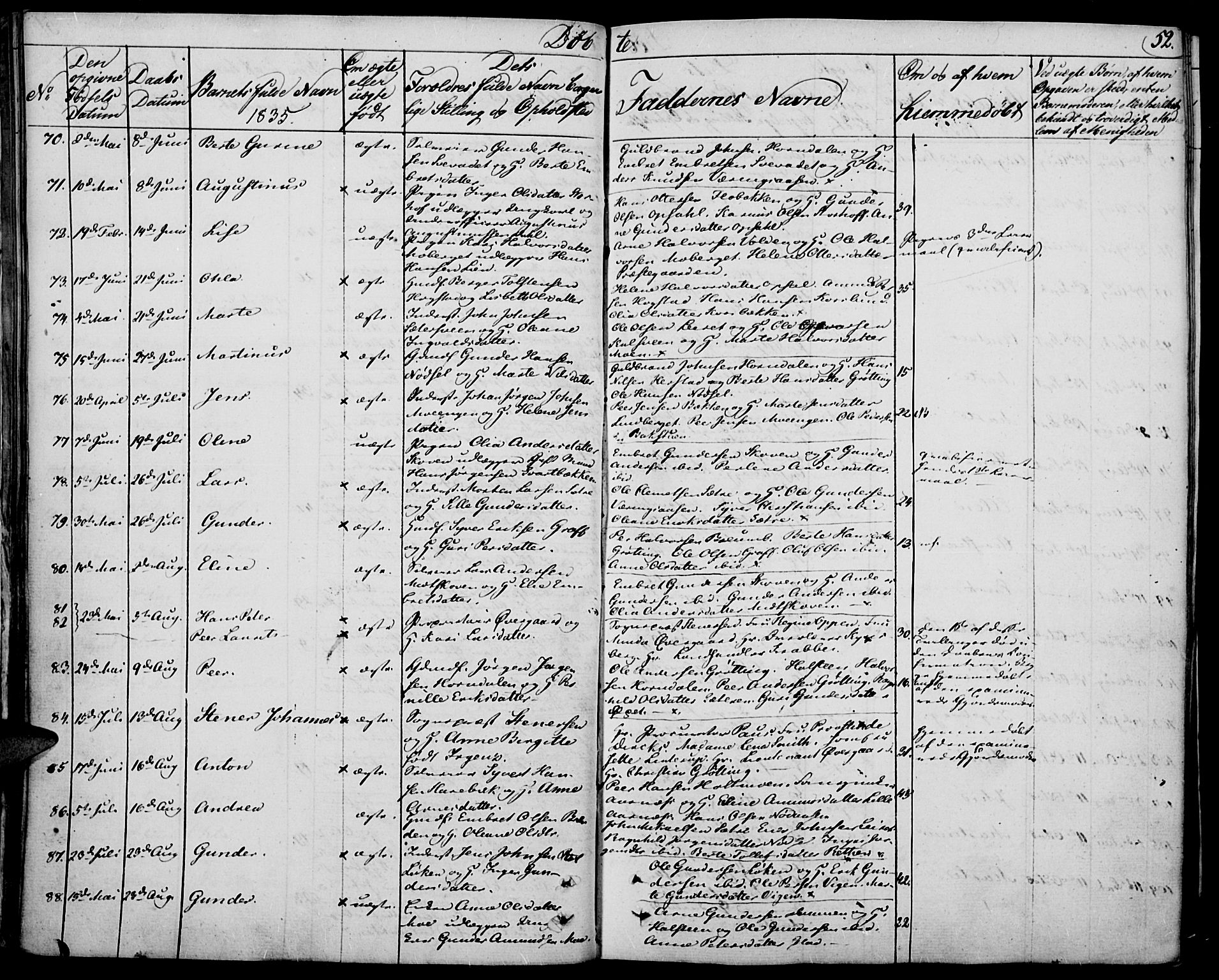 Elverum prestekontor, SAH/PREST-044/H/Ha/Haa/L0008: Parish register (official) no. 8, 1830-1842, p. 52