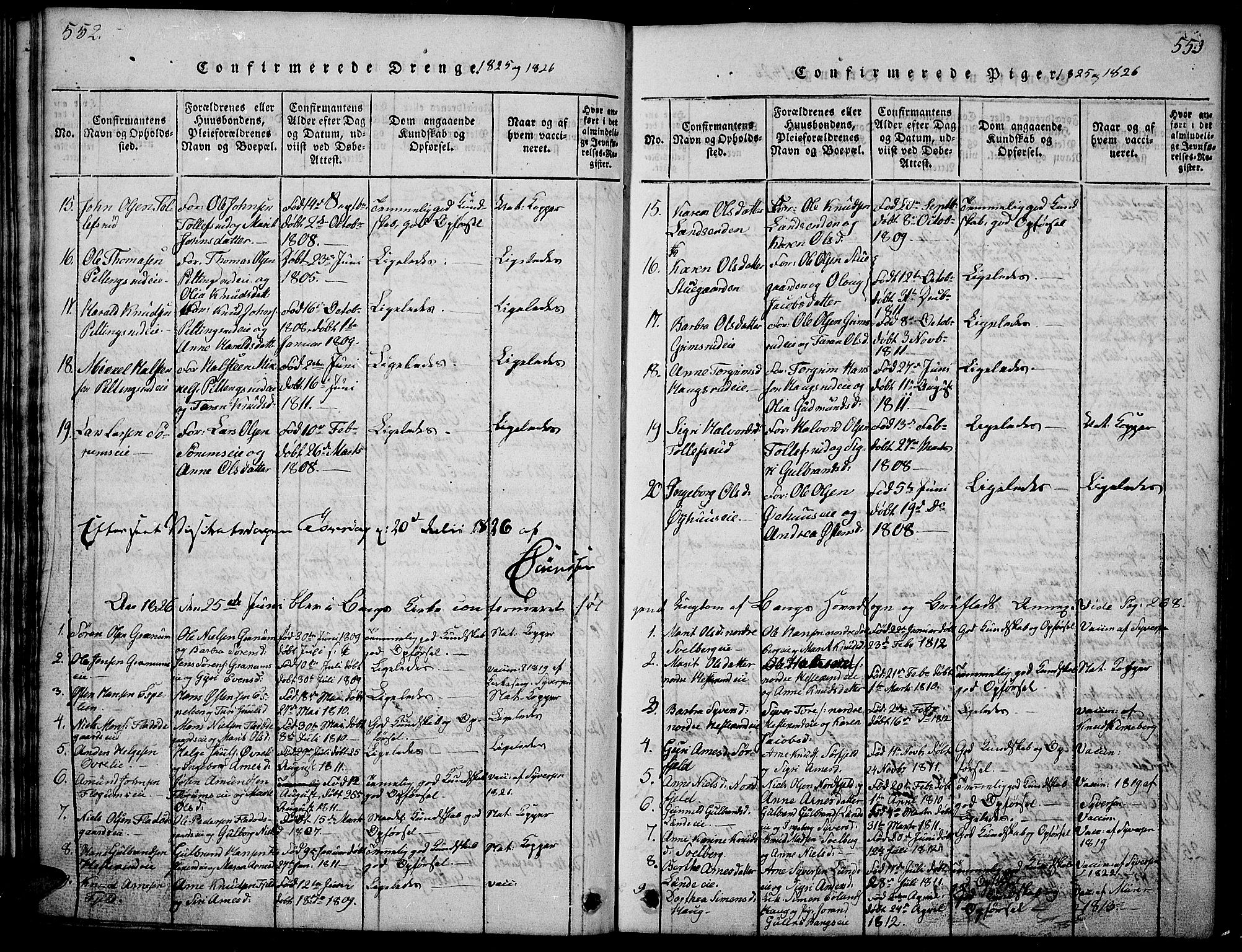 Sør-Aurdal prestekontor, SAH/PREST-128/H/Ha/Hab/L0001: Parish register (copy) no. 1, 1815-1826, p. 552-553