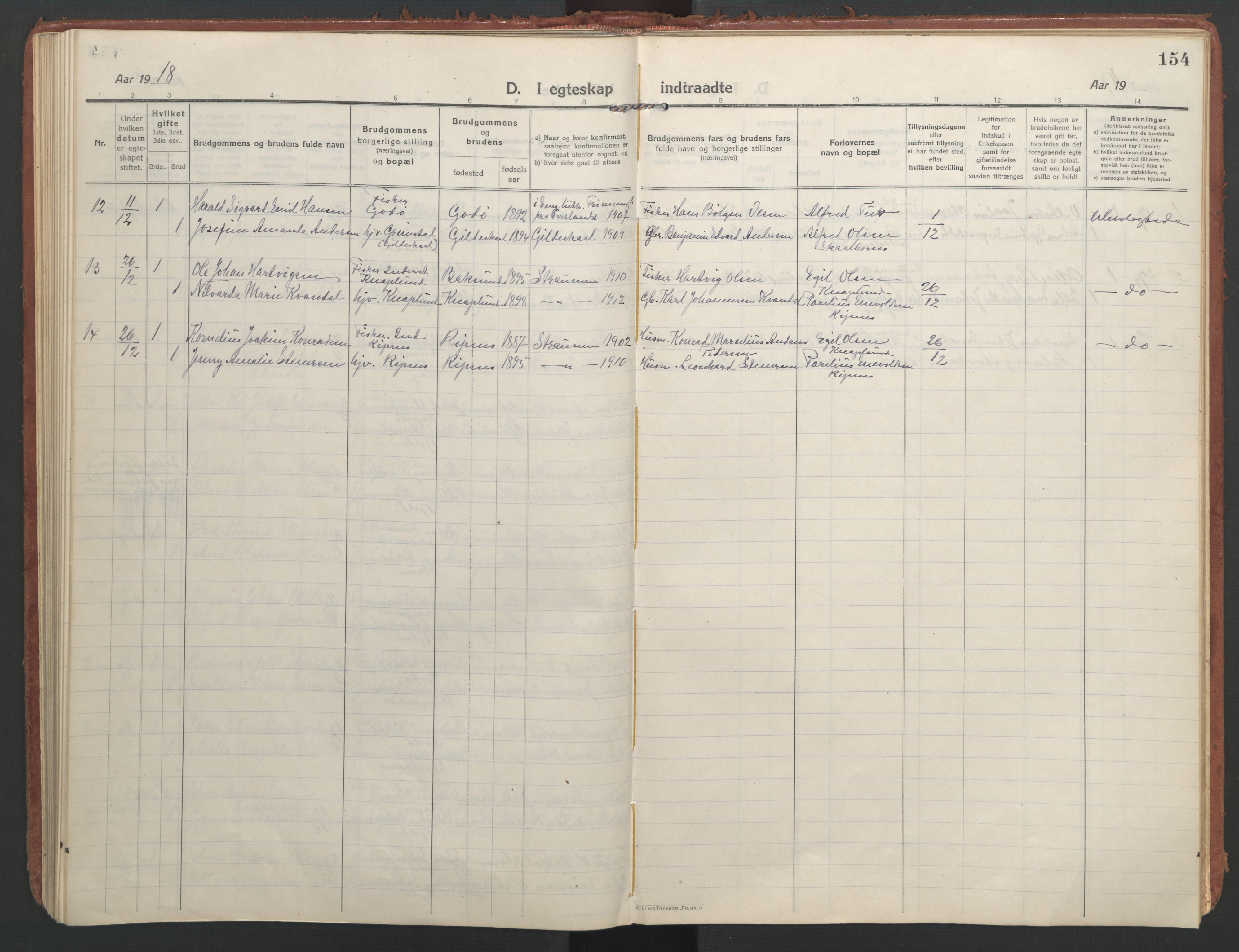 Ministerialprotokoller, klokkerbøker og fødselsregistre - Nordland, AV/SAT-A-1459/804/L0086: Parish register (official) no. 804A07, 1916-1935, p. 154