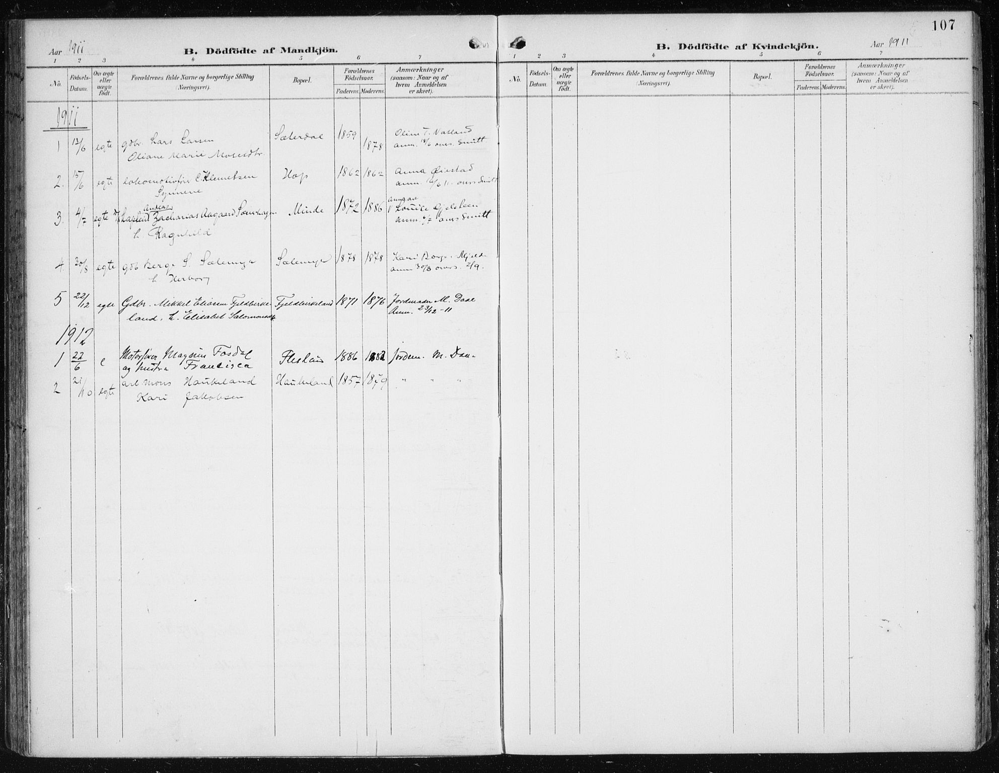 Fana Sokneprestembete, SAB/A-75101/H/Haa/Haai/L0003: Parish register (official) no. I 3, 1900-1912, p. 107