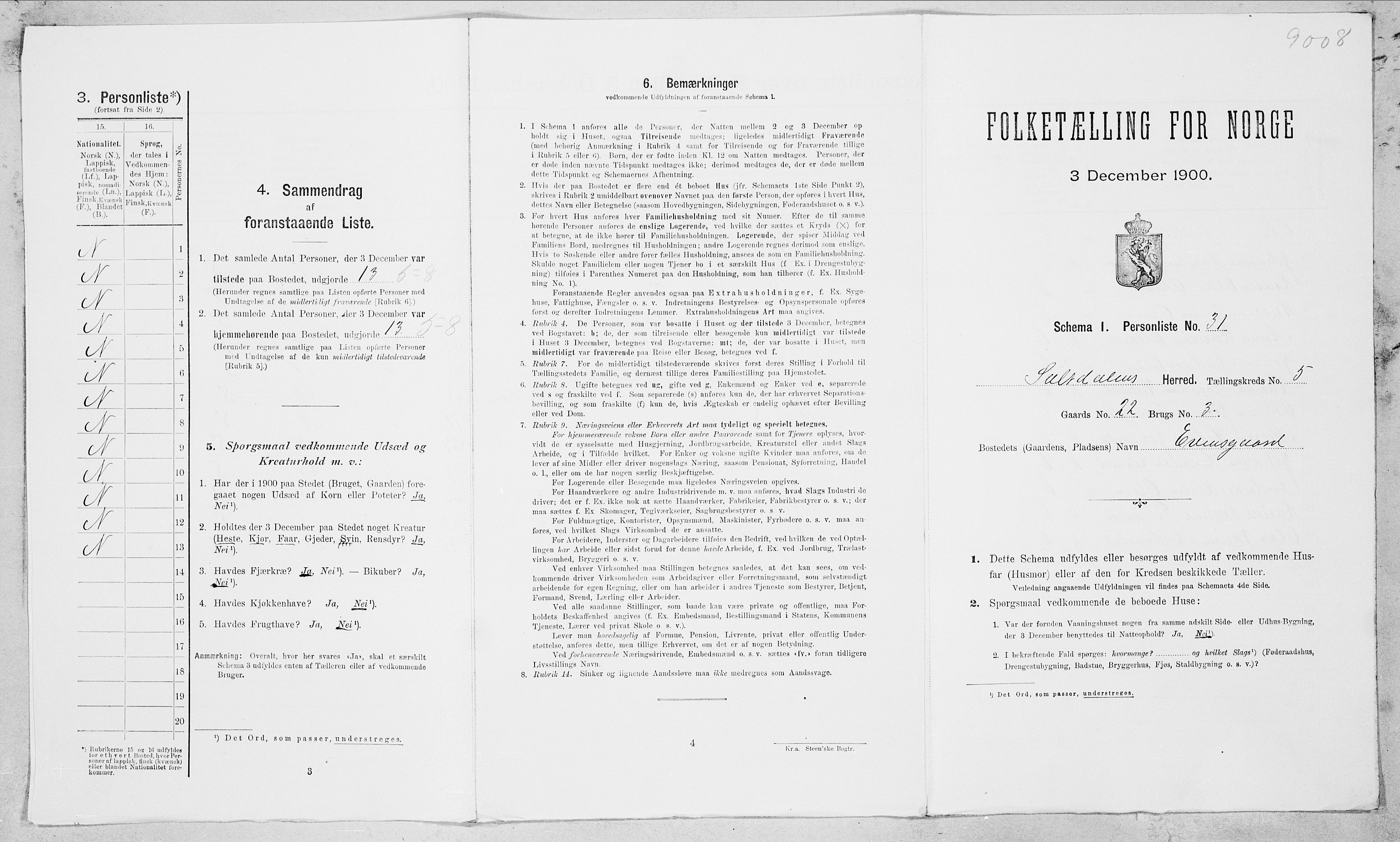 SAT, 1900 census for Saltdal, 1900, p. 710