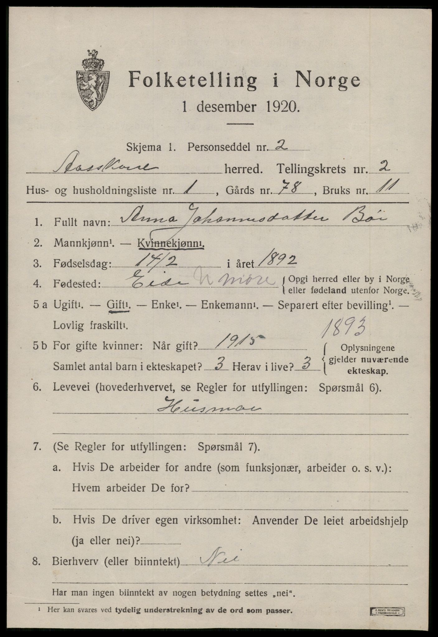 SAT, 1920 census for Åsskard, 1920, p. 1193