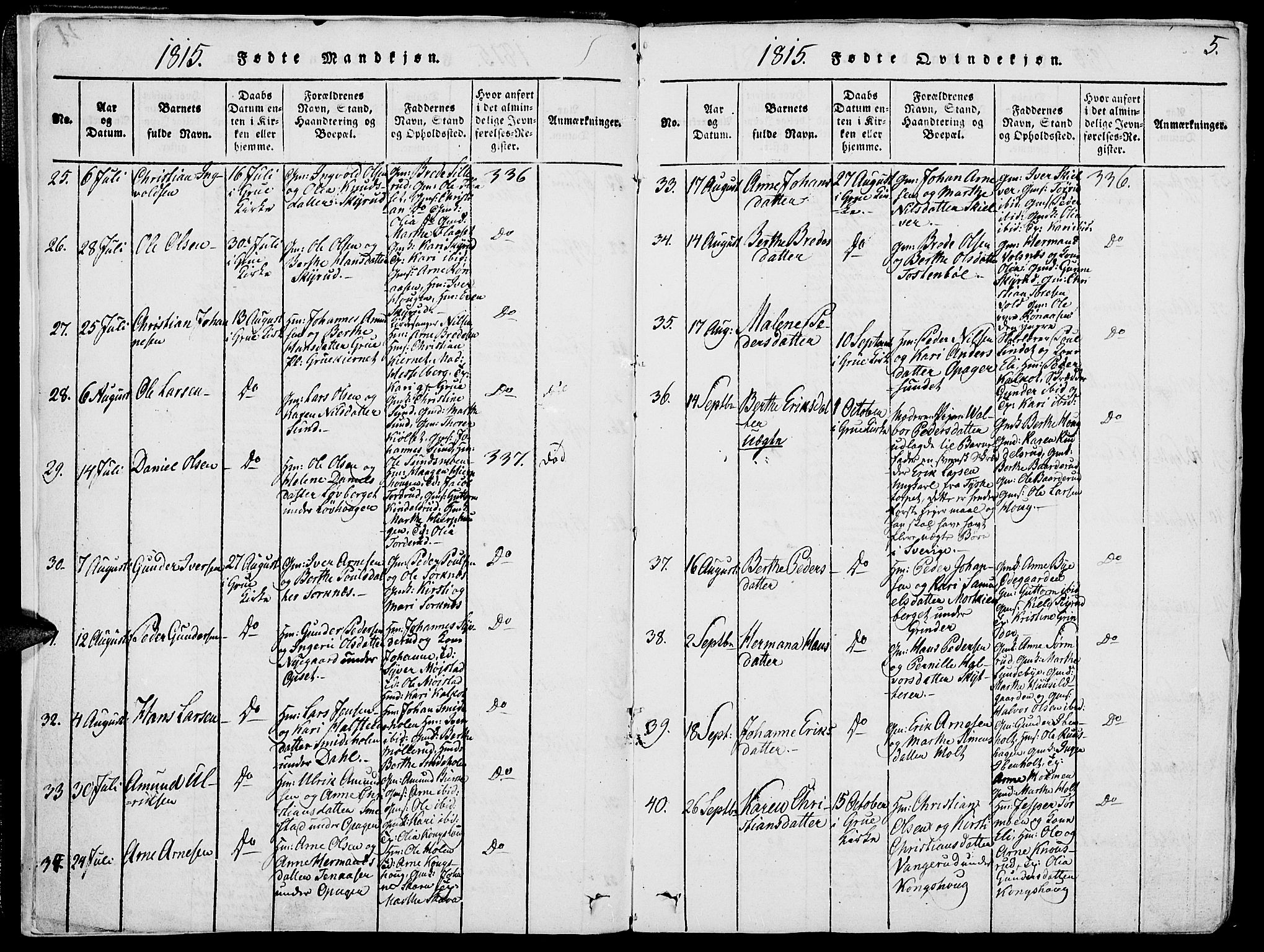 Grue prestekontor, SAH/PREST-036/H/Ha/Hab/L0002: Parish register (copy) no. 2, 1815-1841, p. 5