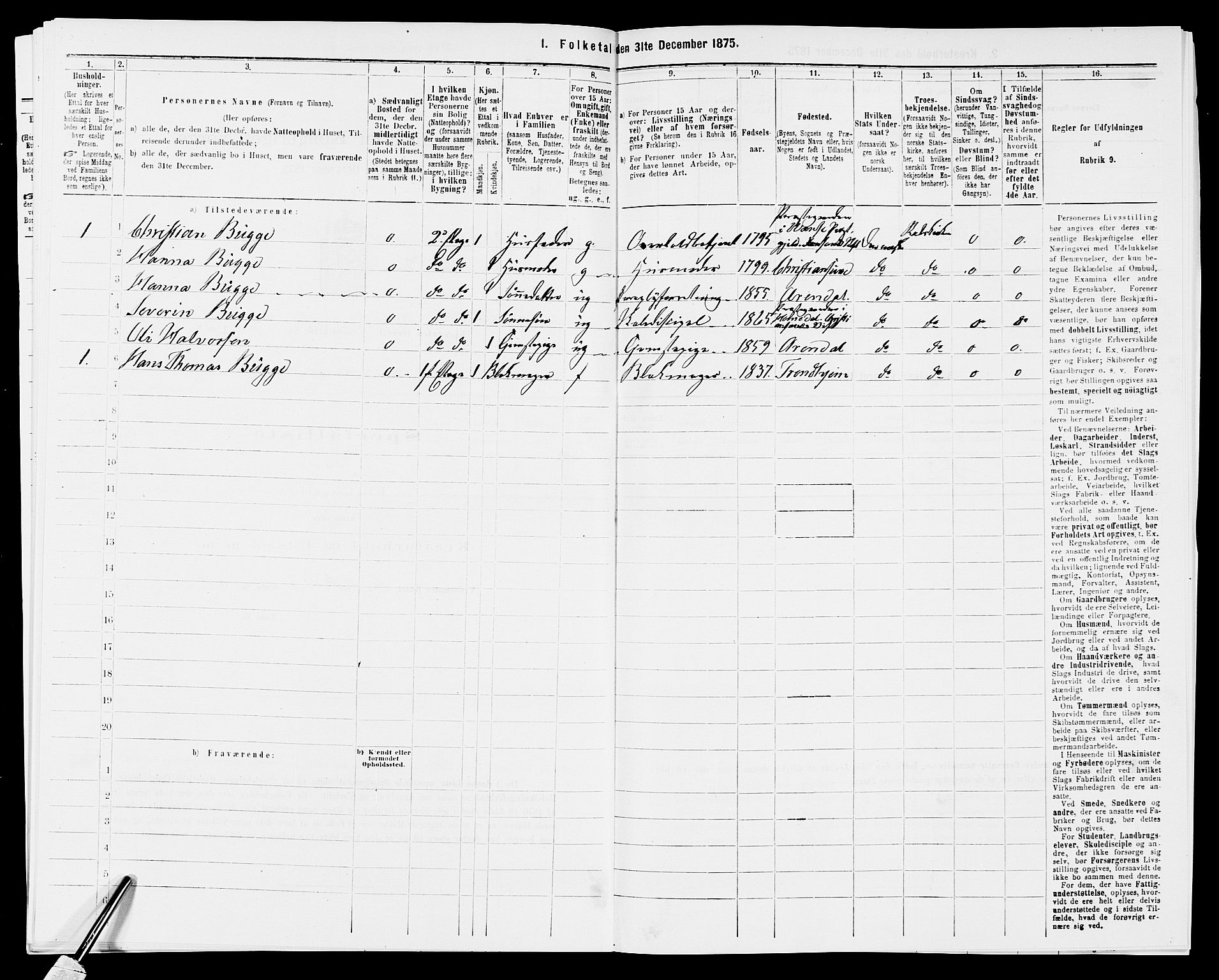 SAK, 1875 census for 0903P Arendal, 1875, p. 219