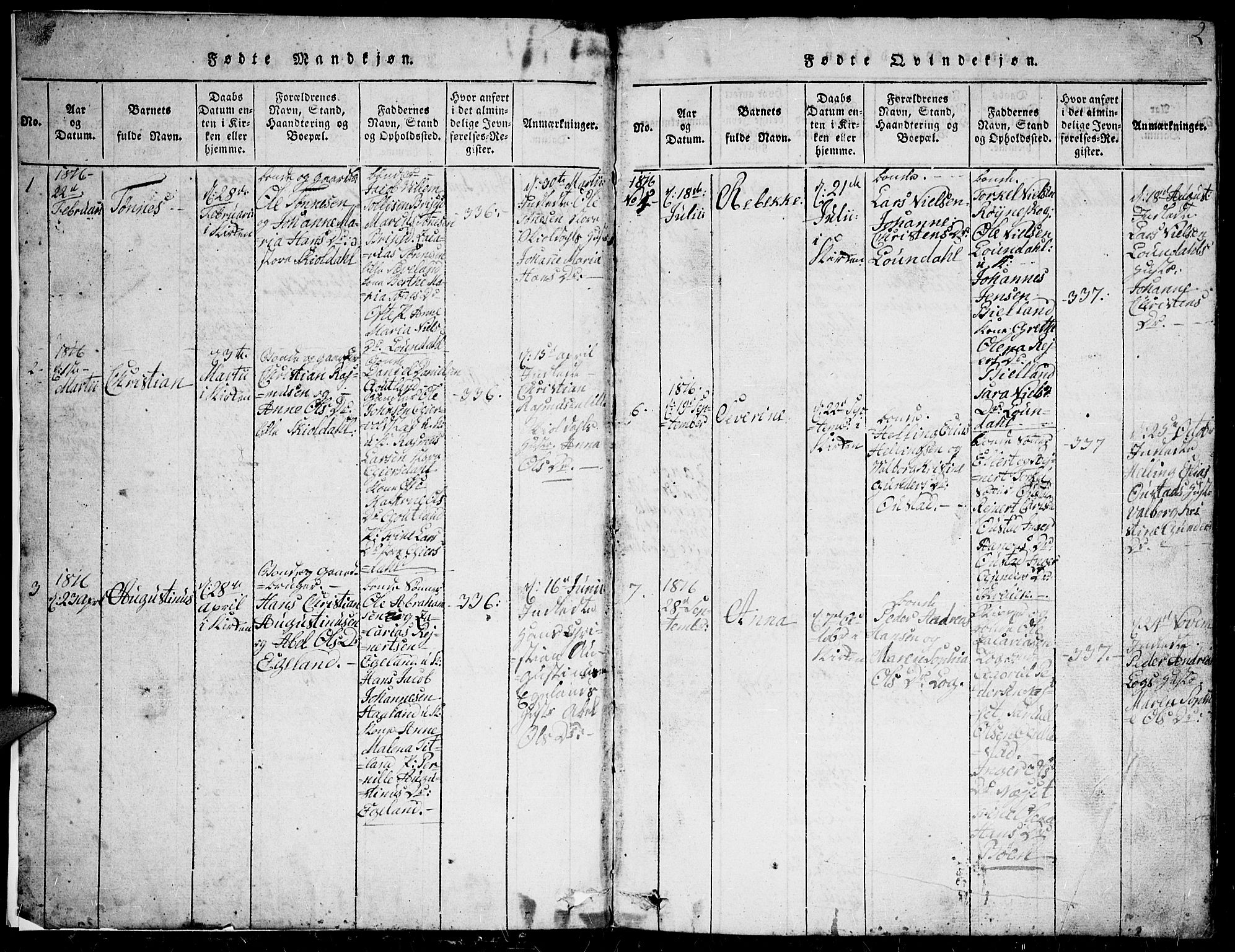 Herad sokneprestkontor, AV/SAK-1111-0018/F/Fb/Fba/L0001: Parish register (copy) no. B 1, 1815-1852, p. 2