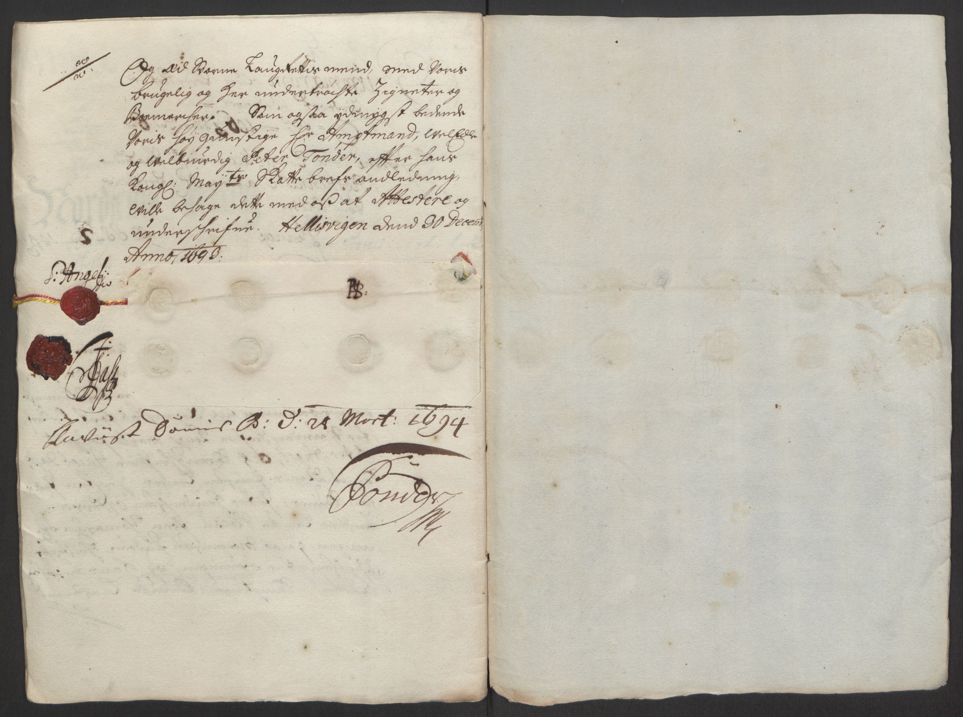 Rentekammeret inntil 1814, Reviderte regnskaper, Fogderegnskap, AV/RA-EA-4092/R65/L4505: Fogderegnskap Helgeland, 1693-1696, p. 101