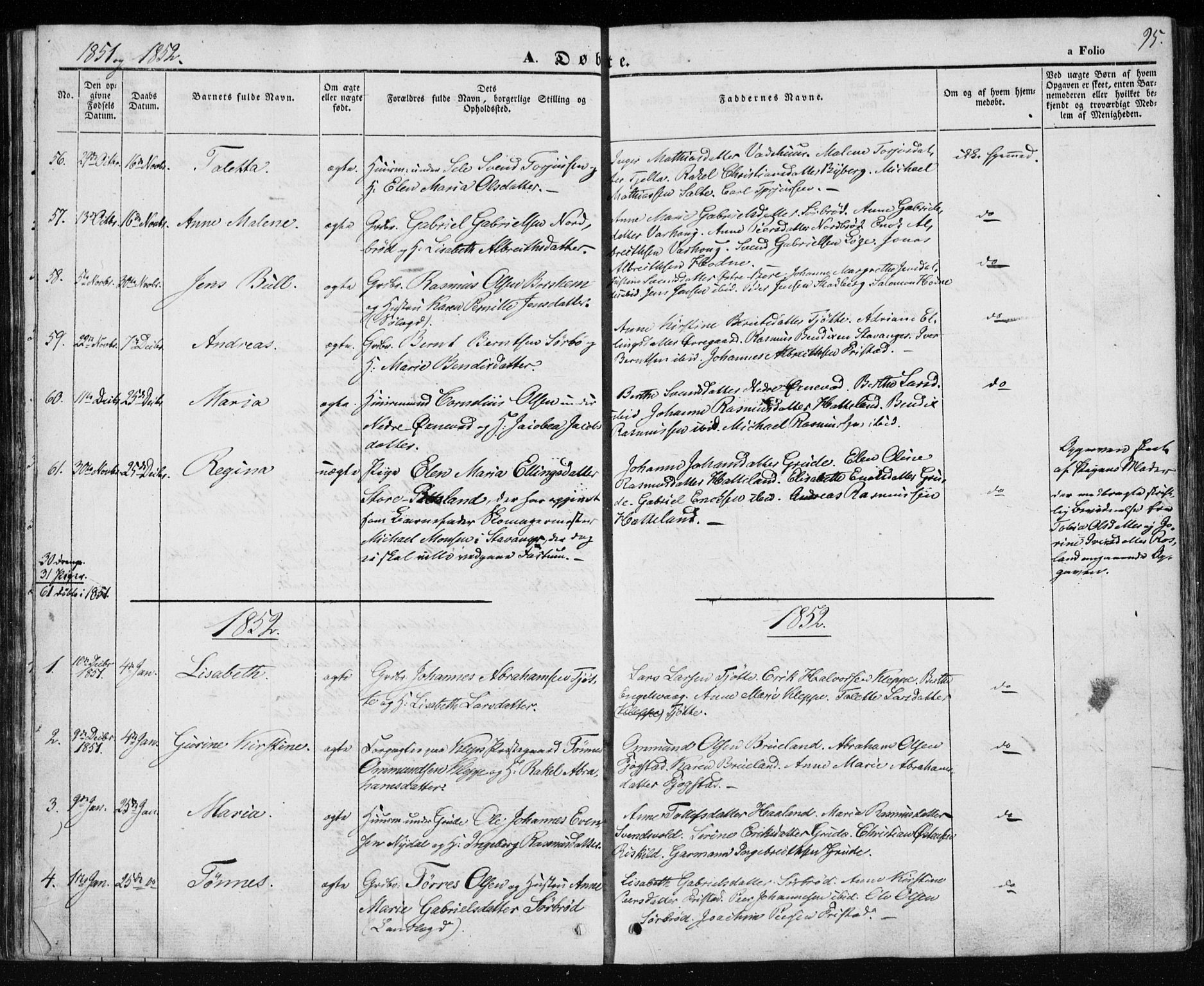 Klepp sokneprestkontor, SAST/A-101803/001/3/30BA/L0004: Parish register (official) no. A 4, 1842-1852, p. 95