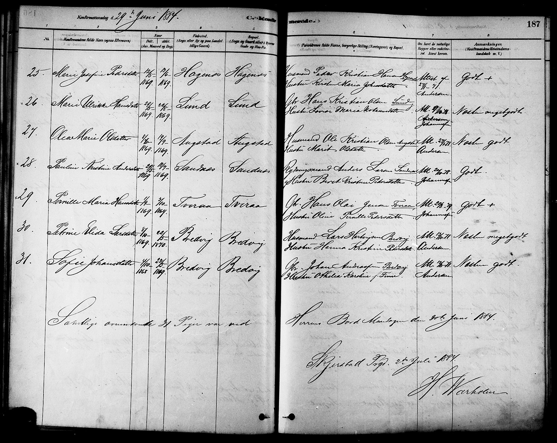 Ministerialprotokoller, klokkerbøker og fødselsregistre - Nordland, AV/SAT-A-1459/852/L0740: Parish register (official) no. 852A10, 1878-1894, p. 187