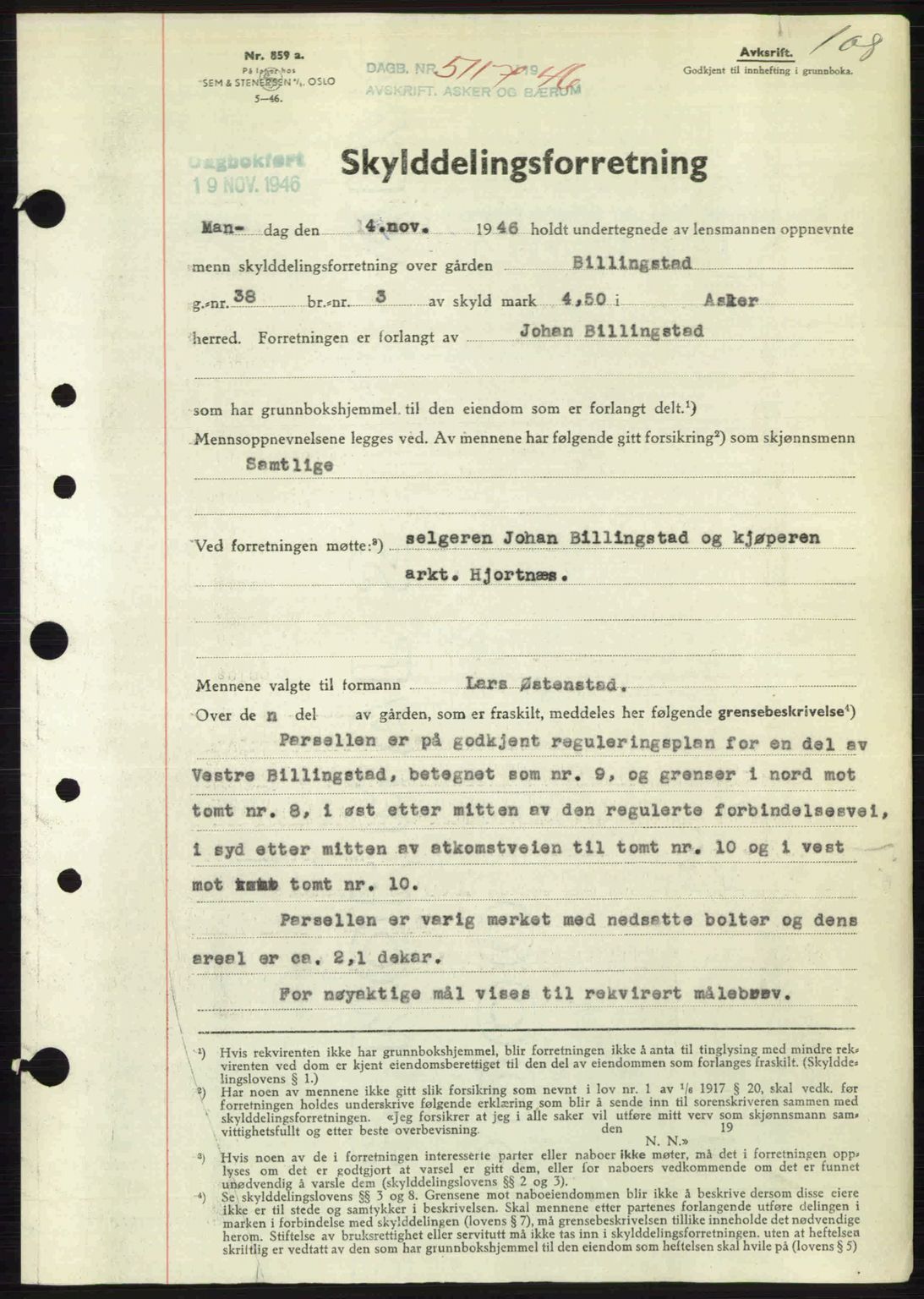 Aker herredsskriveri, AV/SAO-A-10896/G/Gb/Gbb/Gbbb/L0036: Mortgage book no. A82, 1946-1947, Diary no: : 5117/1946