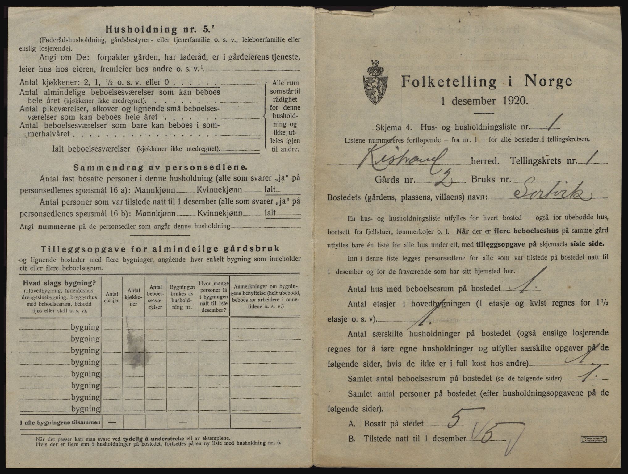 SATØ, 1920 census for Kistrand, 1920, p. 34