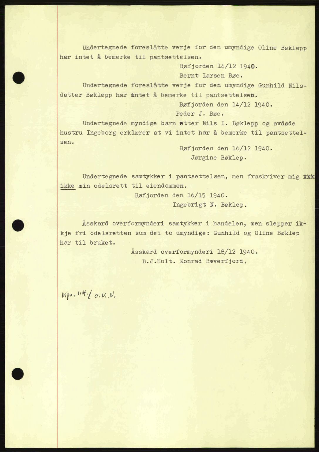 Nordmøre sorenskriveri, AV/SAT-A-4132/1/2/2Ca: Mortgage book no. B87, 1940-1941, Diary no: : 2318/1940