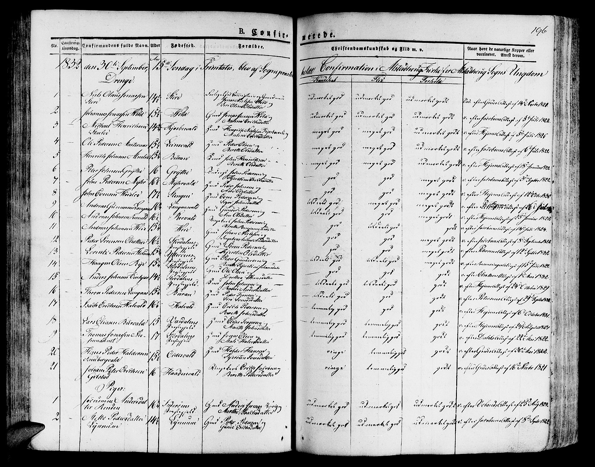 Ministerialprotokoller, klokkerbøker og fødselsregistre - Nord-Trøndelag, SAT/A-1458/717/L0152: Parish register (official) no. 717A05 /1, 1825-1836, p. 196