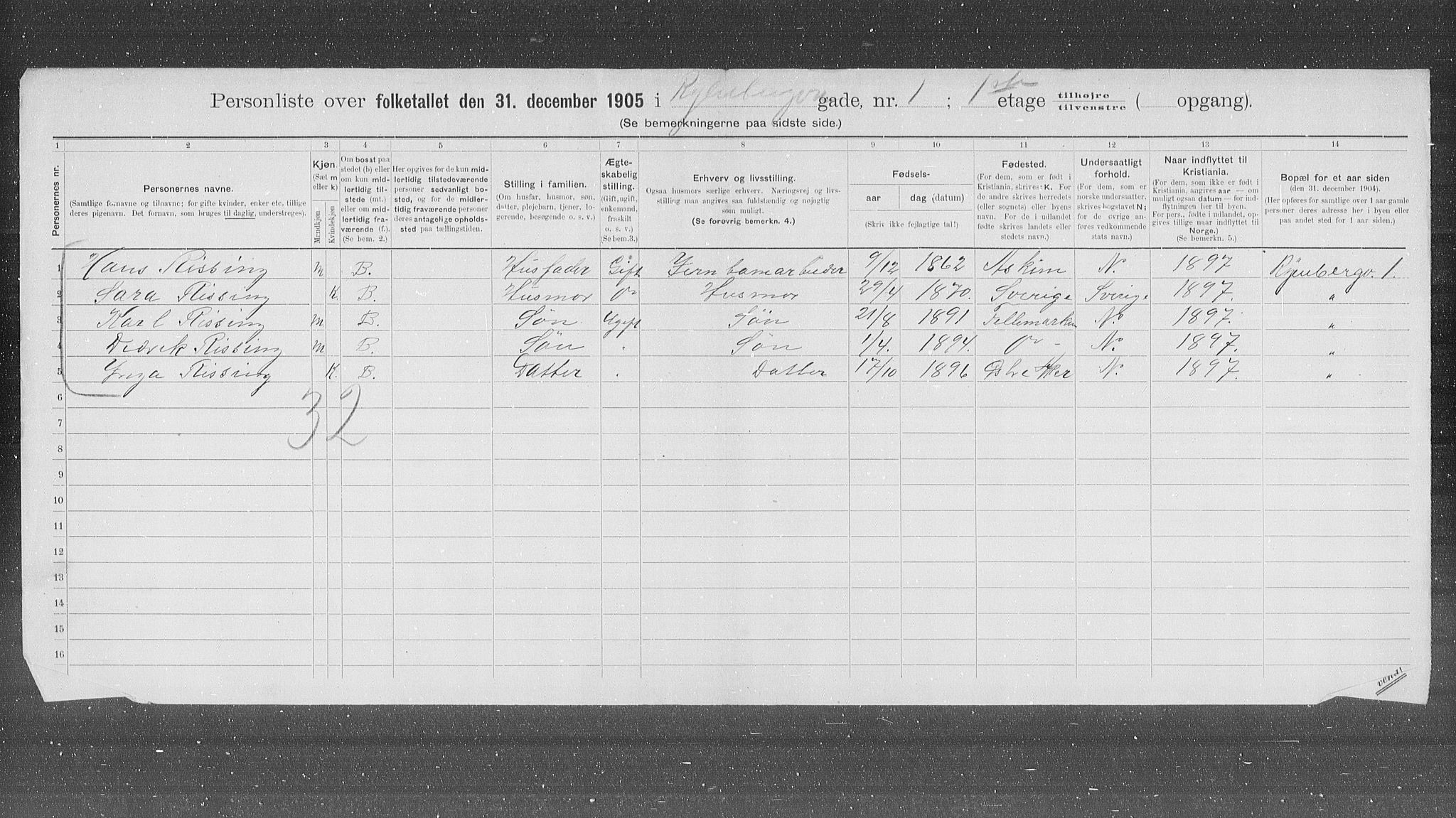 OBA, Municipal Census 1905 for Kristiania, 1905, p. 45143