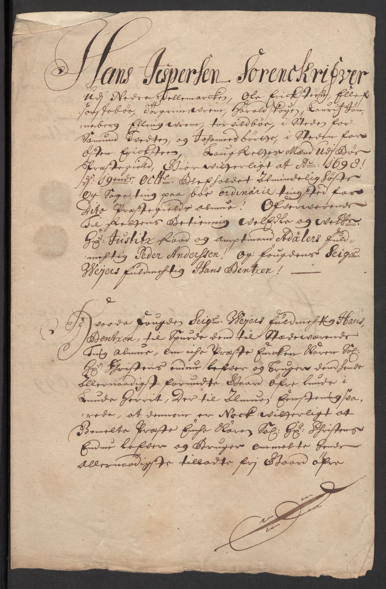 Rentekammeret inntil 1814, Reviderte regnskaper, Fogderegnskap, AV/RA-EA-4092/R36/L2099: Fogderegnskap Øvre og Nedre Telemark og Bamble, 1698, p. 195