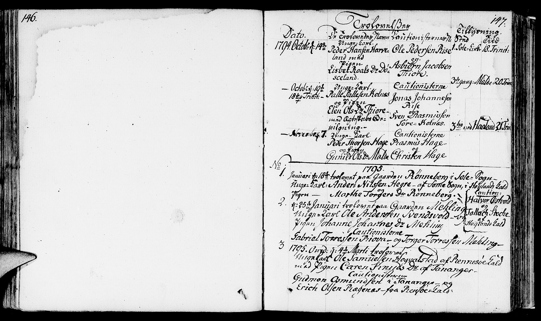 Håland sokneprestkontor, SAST/A-101802/001/30BA/L0003: Parish register (official) no. A 3, 1794-1815, p. 146-147