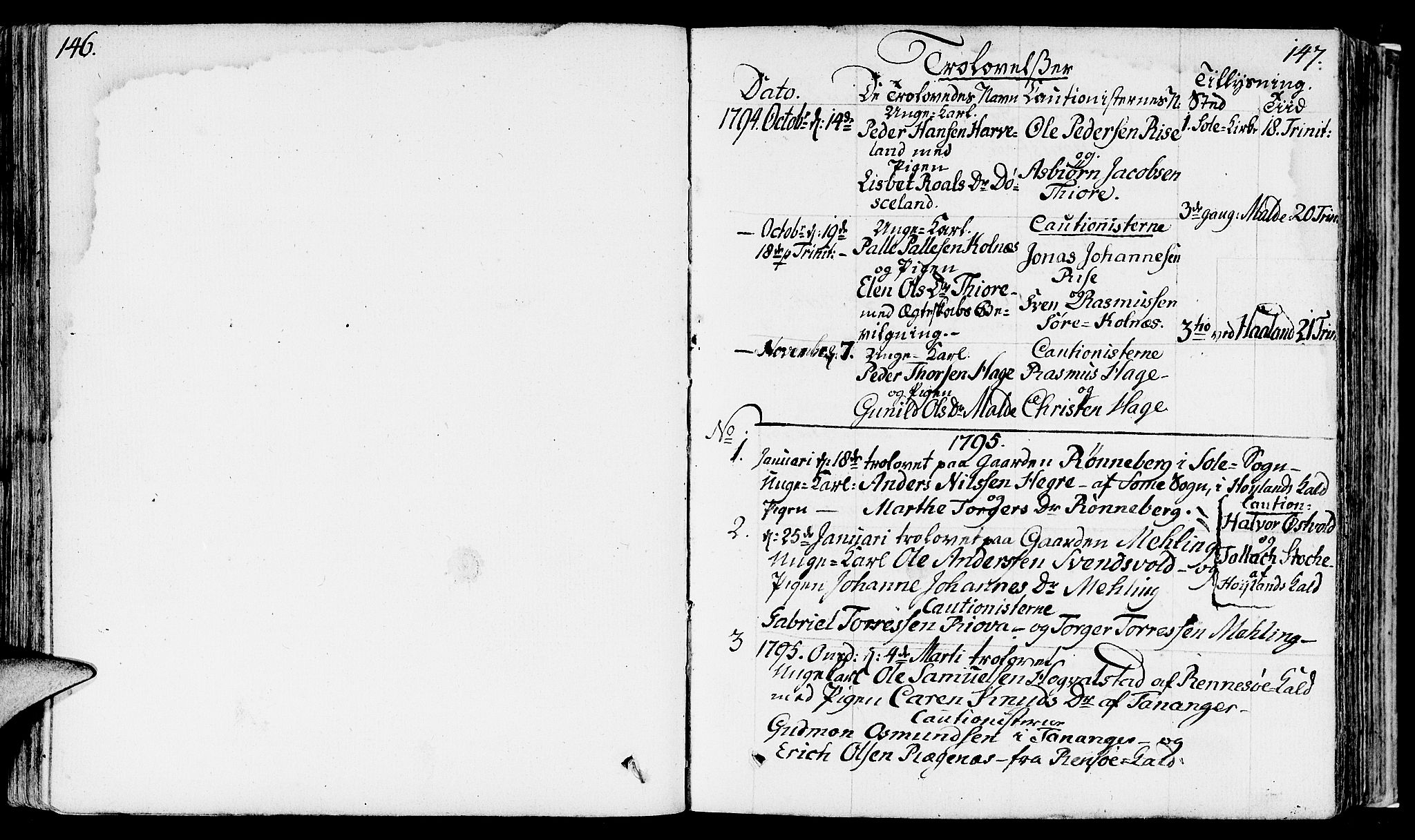 Håland sokneprestkontor, AV/SAST-A-101802/001/30BA/L0003: Parish register (official) no. A 3, 1794-1815, p. 146-147