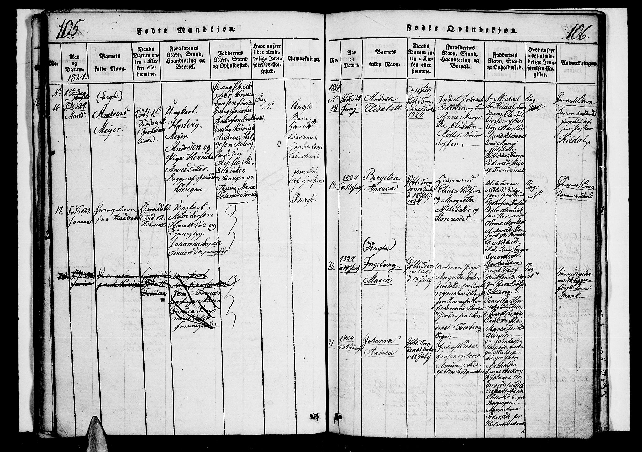 Trondenes sokneprestkontor, AV/SATØ-S-1319/H/Hb/L0003klokker: Parish register (copy) no. 3, 1820-1834, p. 105-106