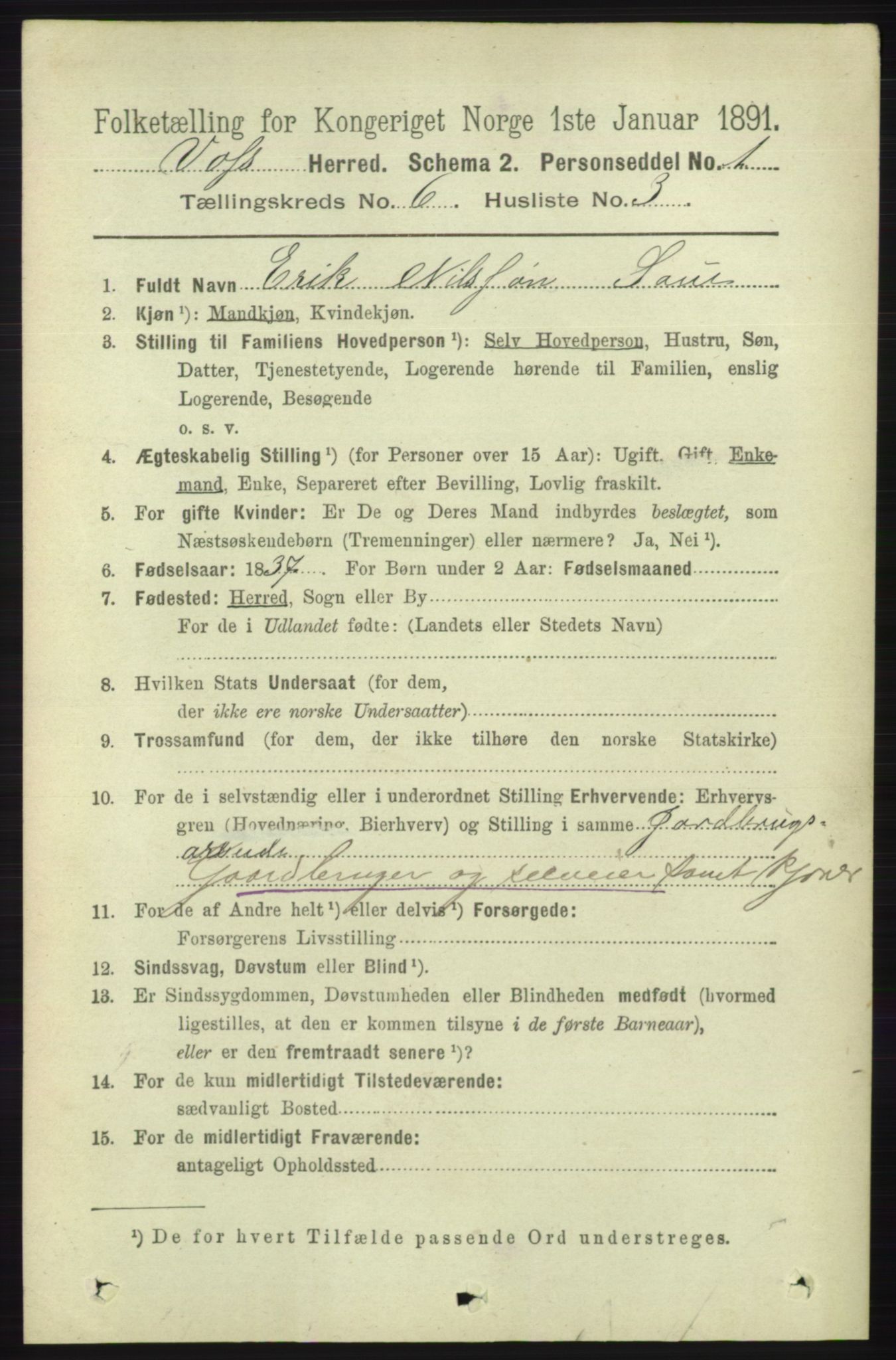 RA, 1891 census for 1235 Voss, 1891, p. 3300