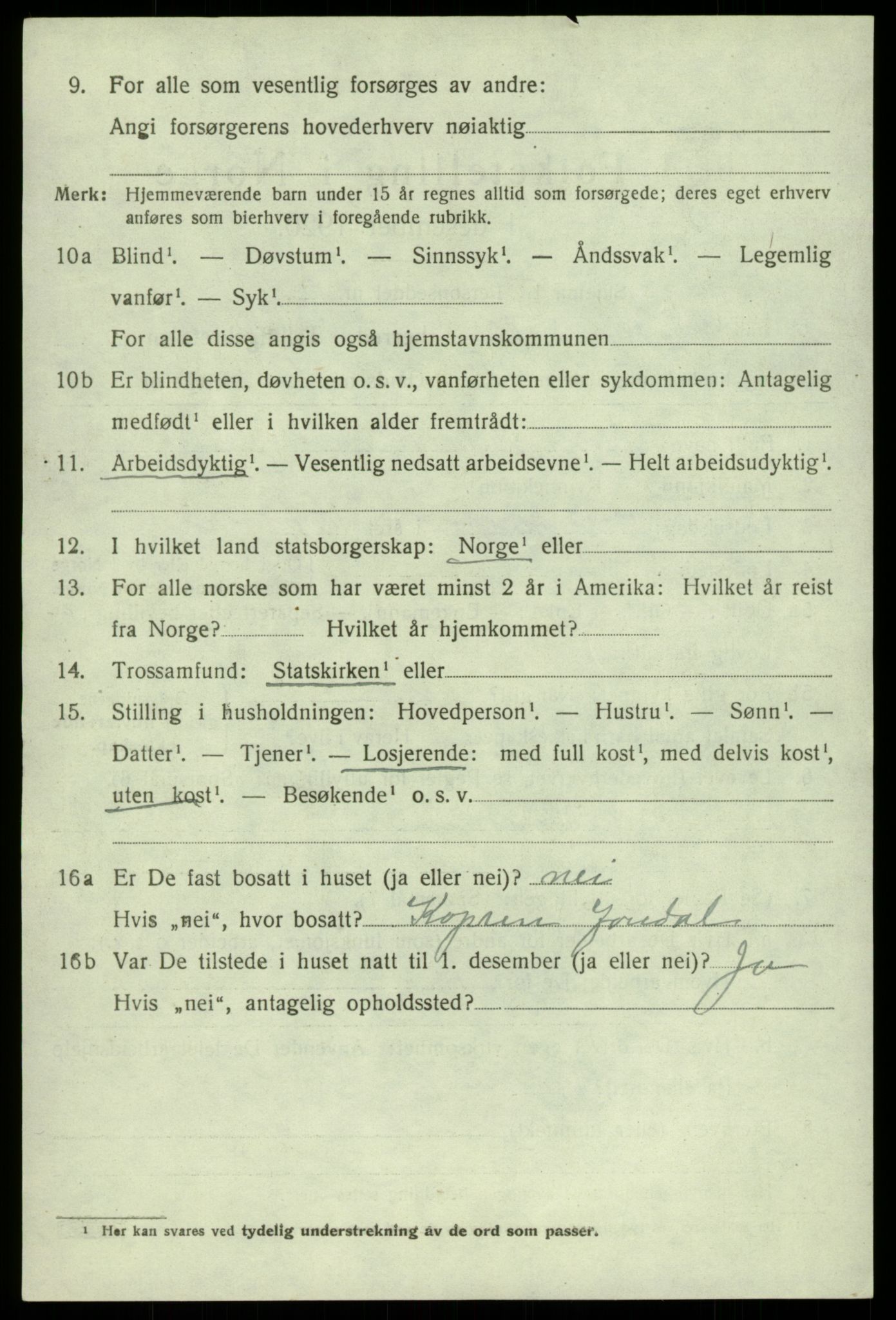 SAB, 1920 census for Jondal, 1920, p. 2199