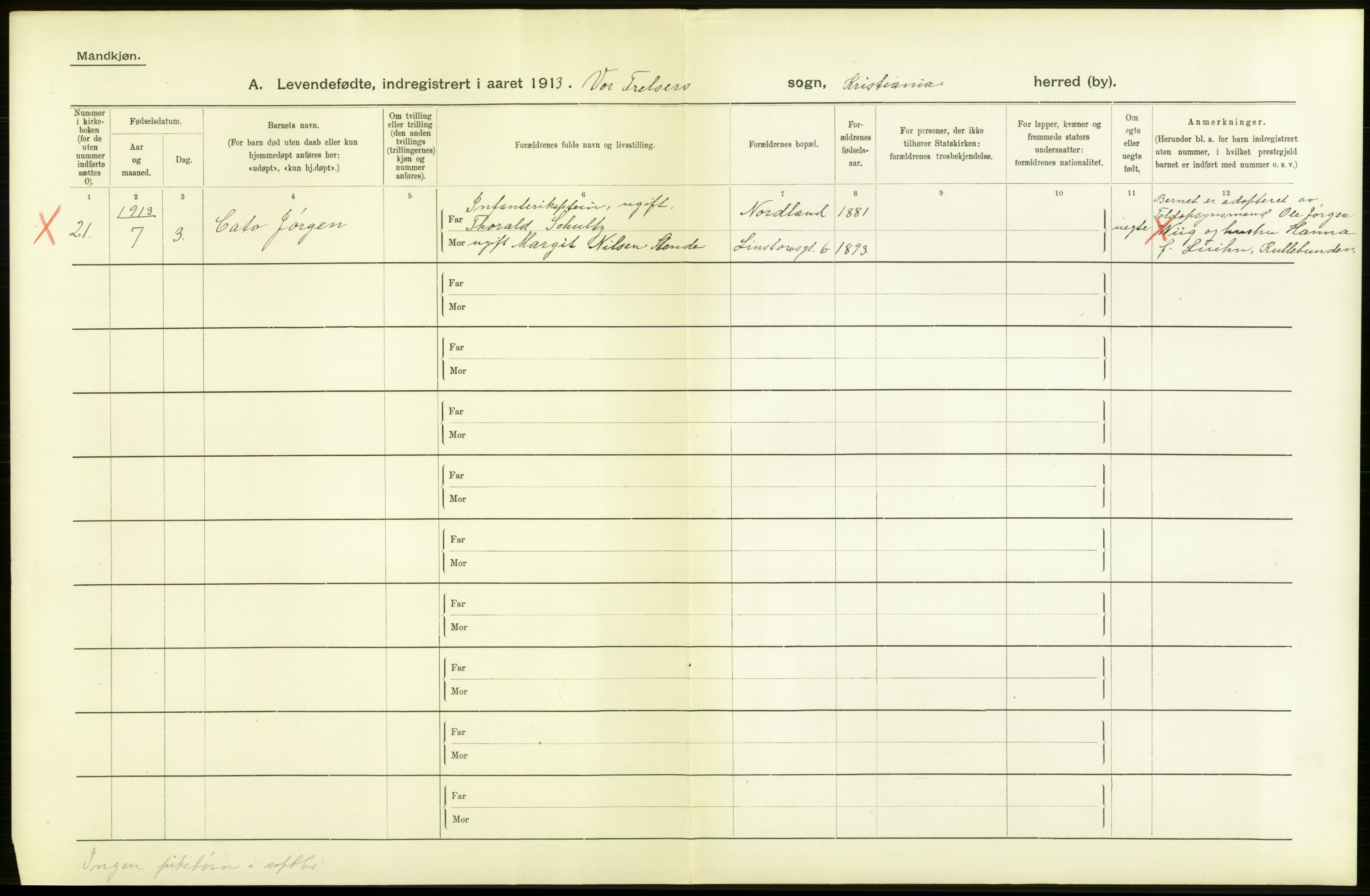 Statistisk sentralbyrå, Sosiodemografiske emner, Befolkning, RA/S-2228/D/Df/Dfb/Dfbc/L0006: Kristiania: Levendefødte menn og kvinner., 1913, p. 608