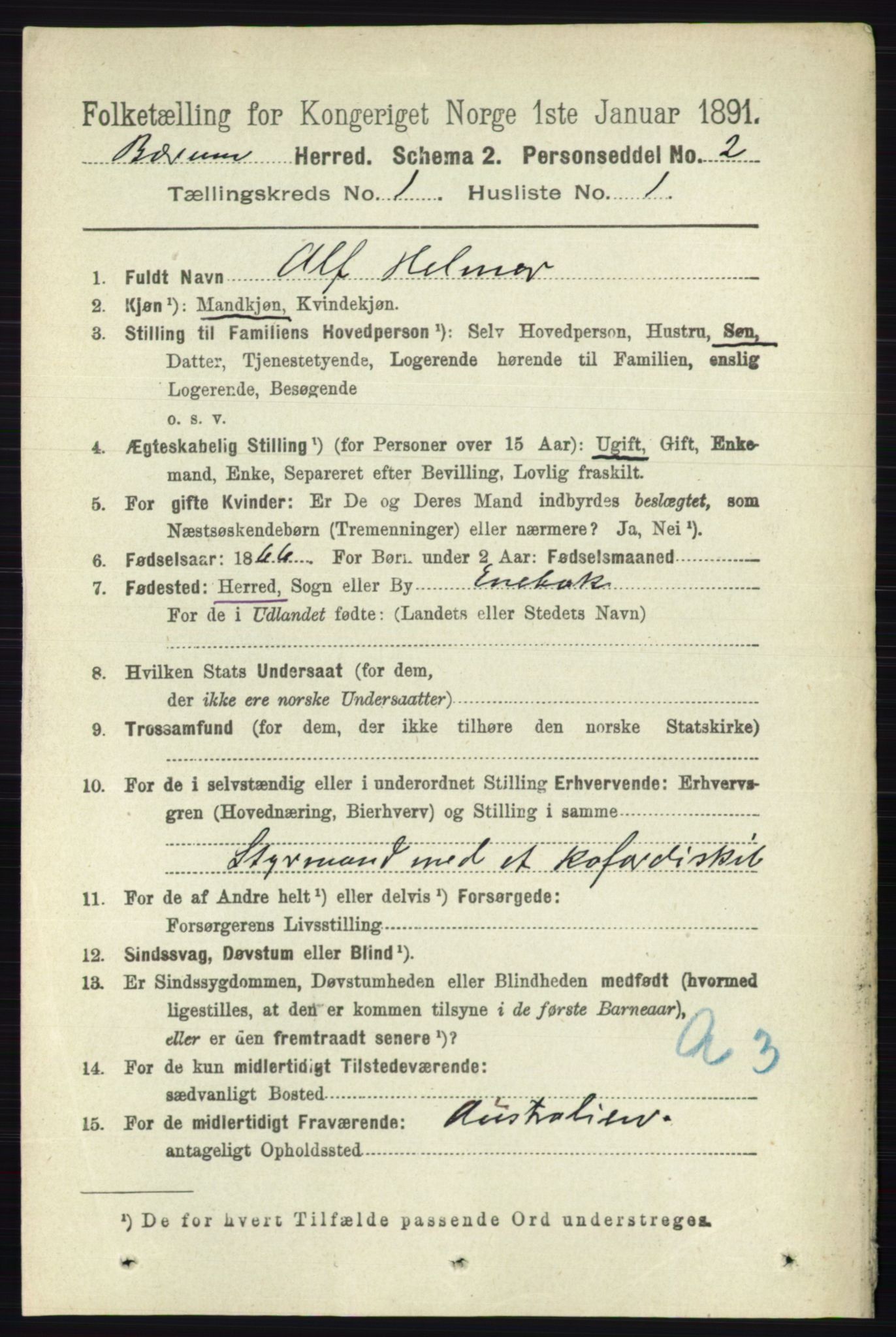 RA, 1891 census for 0219 Bærum, 1891, p. 149