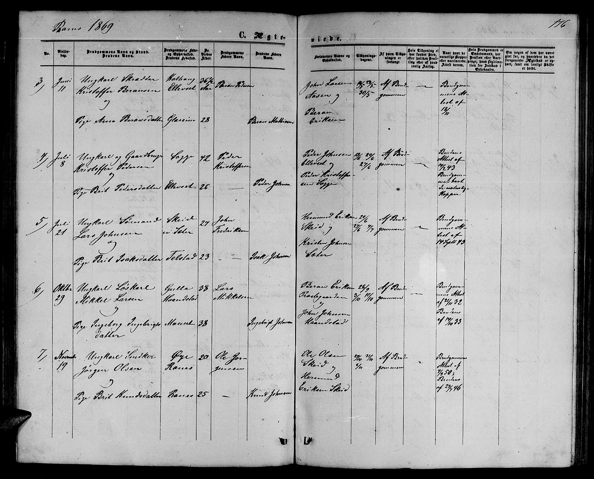 Ministerialprotokoller, klokkerbøker og fødselsregistre - Møre og Romsdal, SAT/A-1454/595/L1051: Parish register (copy) no. 595C03, 1866-1891, p. 176