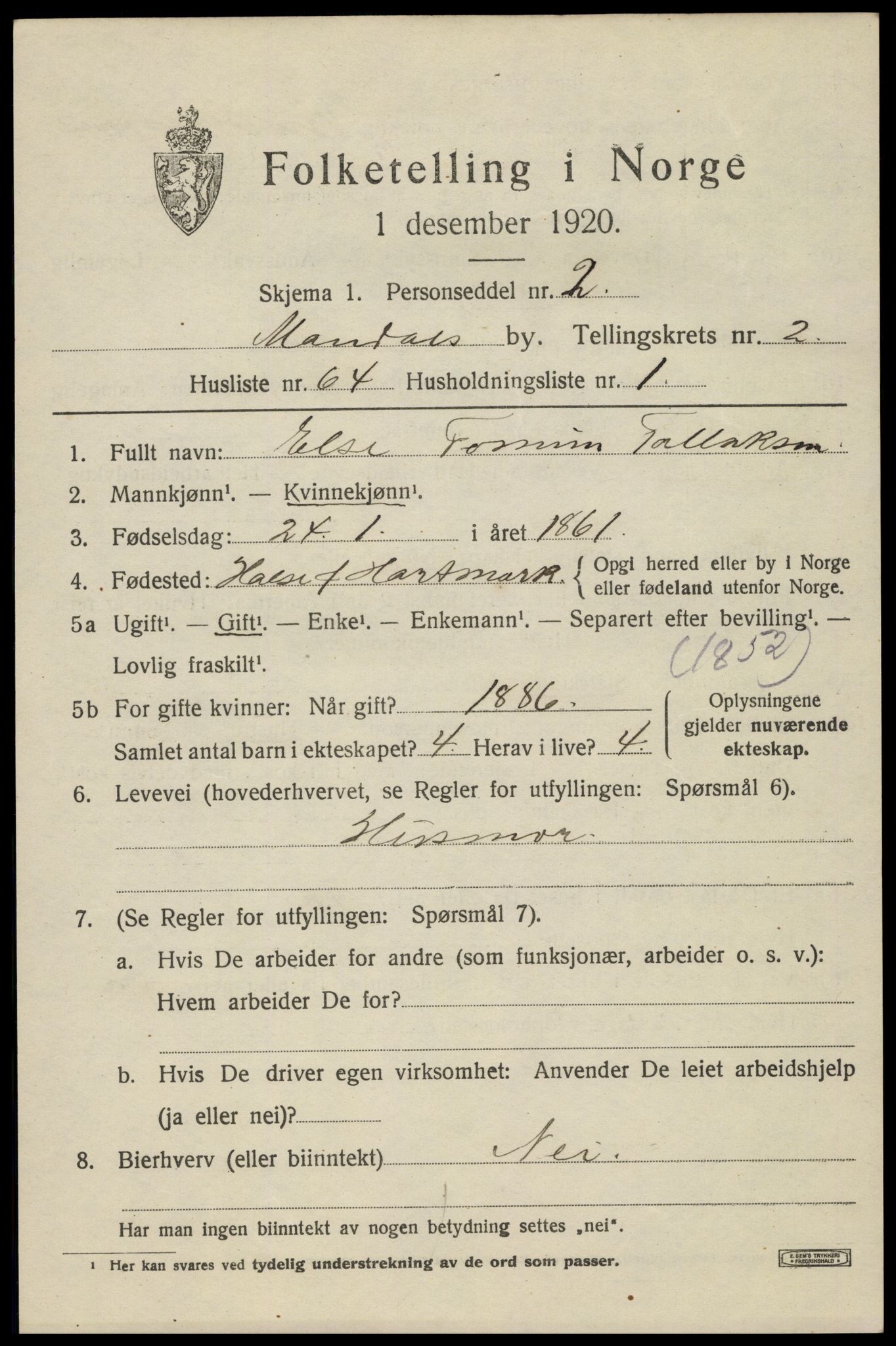 SAK, 1920 census for Mandal, 1920, p. 4803