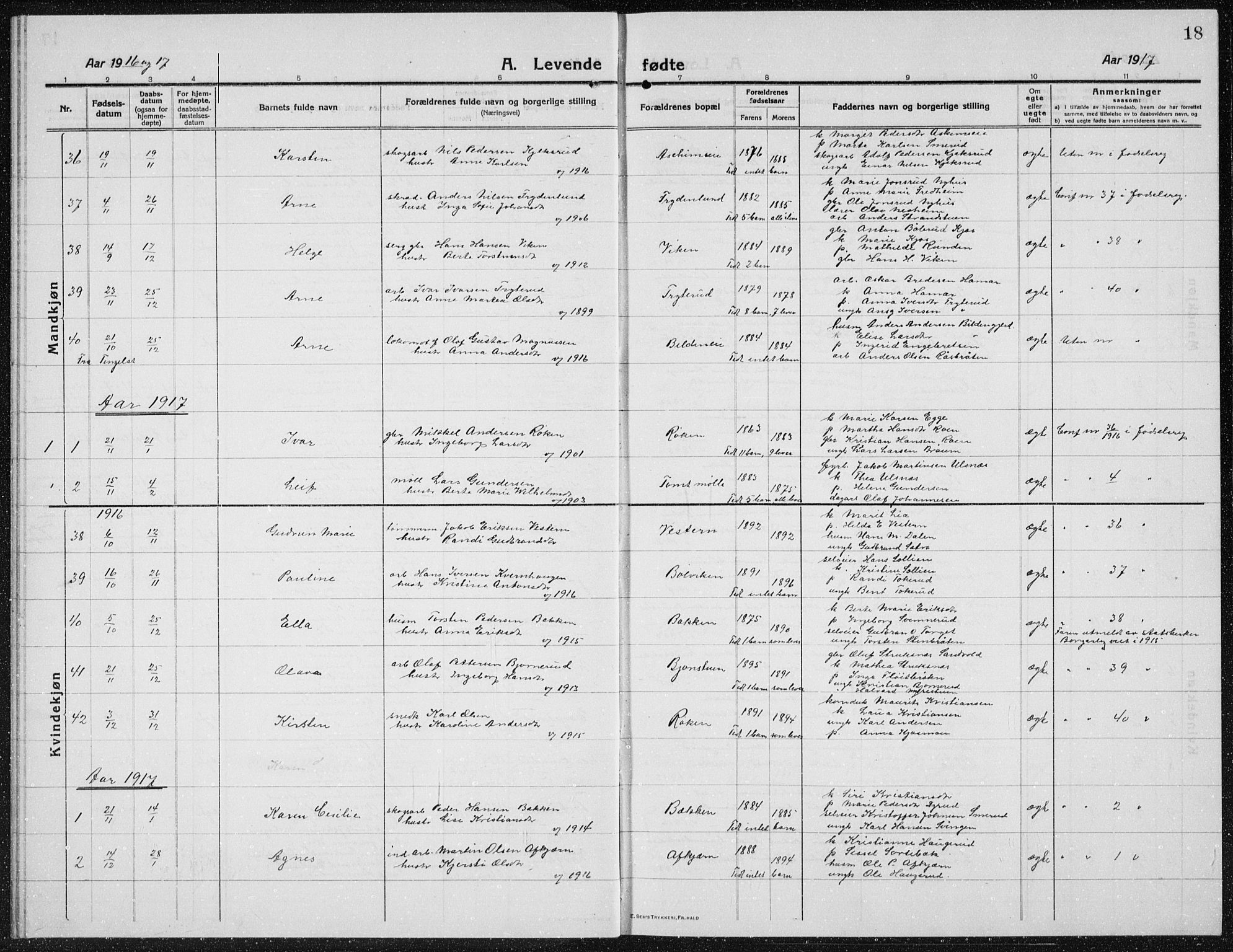 Brandbu prestekontor, AV/SAH-PREST-114/H/Ha/Hab/L0001: Parish register (copy) no. 1, 1914-1937, p. 18