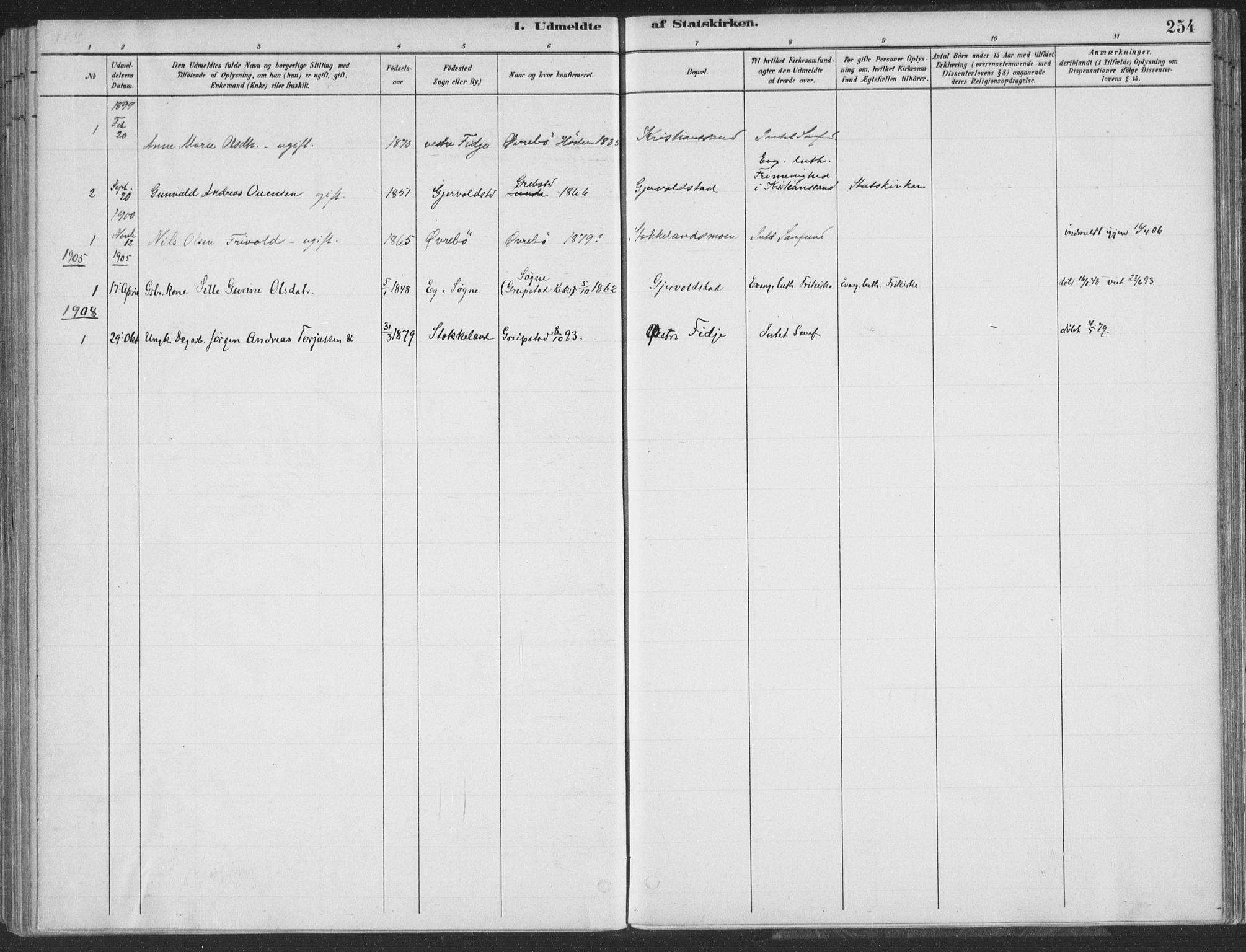 Søgne sokneprestkontor, SAK/1111-0037/F/Fa/Faa/L0003: Parish register (official) no. A 3, 1883-1910, p. 254