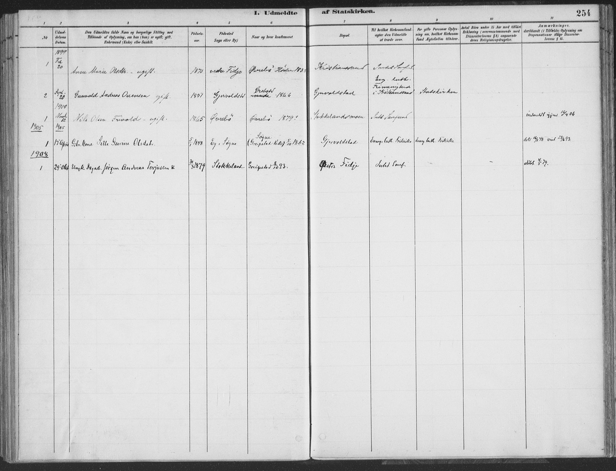 Søgne sokneprestkontor, AV/SAK-1111-0037/F/Fa/Faa/L0003: Parish register (official) no. A 3, 1883-1910, p. 254