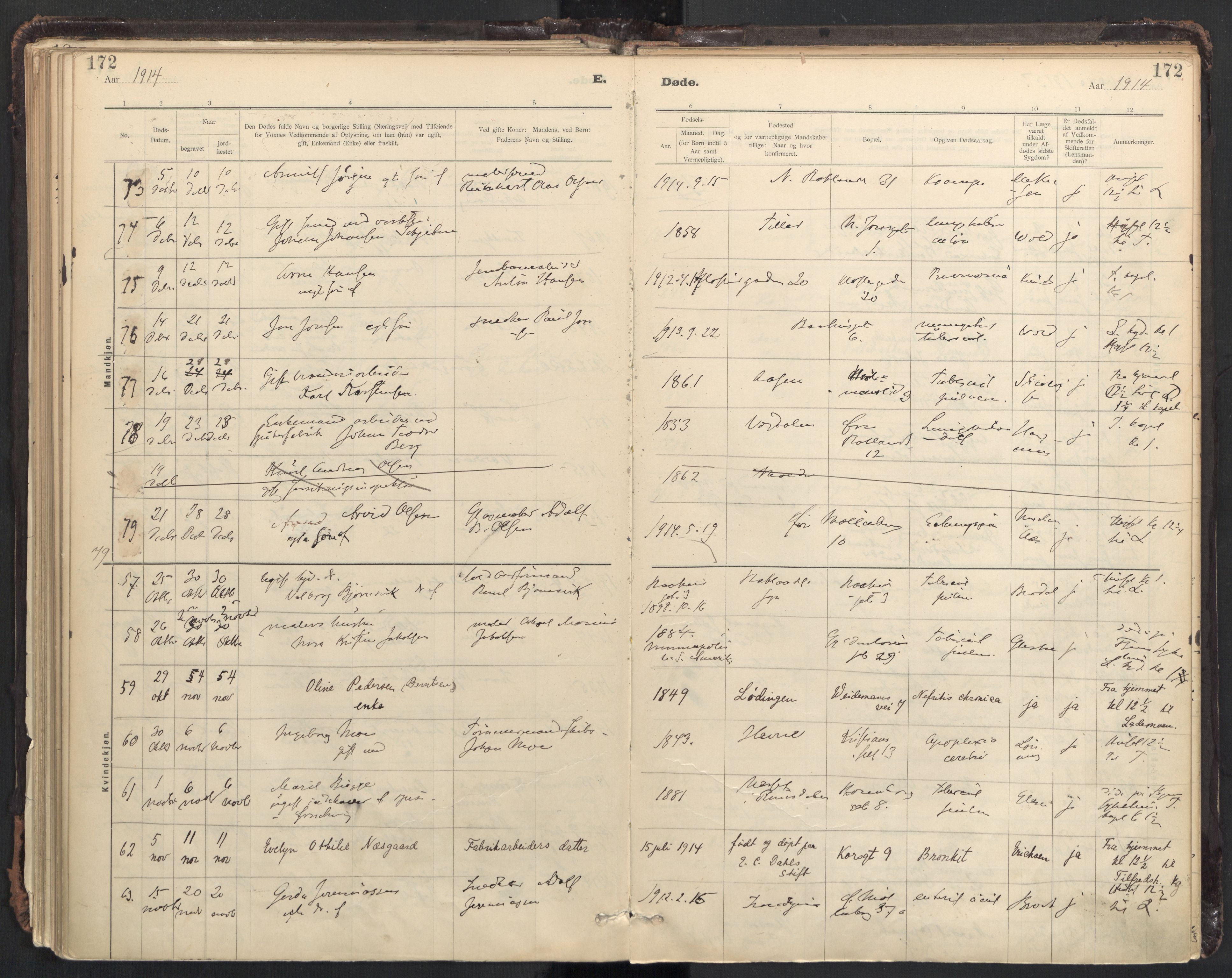 Ministerialprotokoller, klokkerbøker og fødselsregistre - Sør-Trøndelag, SAT/A-1456/604/L0204: Parish register (official) no. 604A24, 1911-1920, p. 172