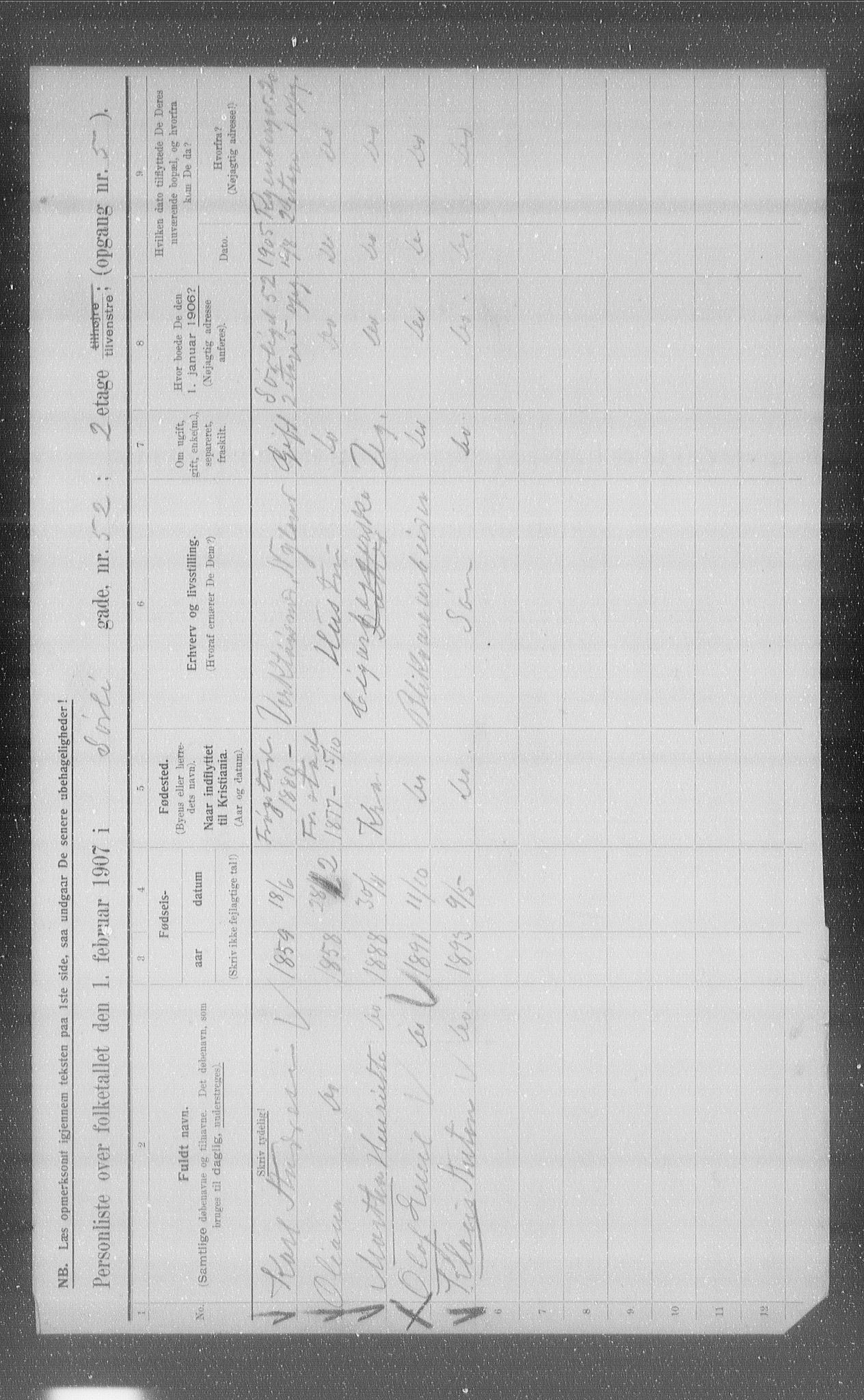 OBA, Municipal Census 1907 for Kristiania, 1907, p. 54376