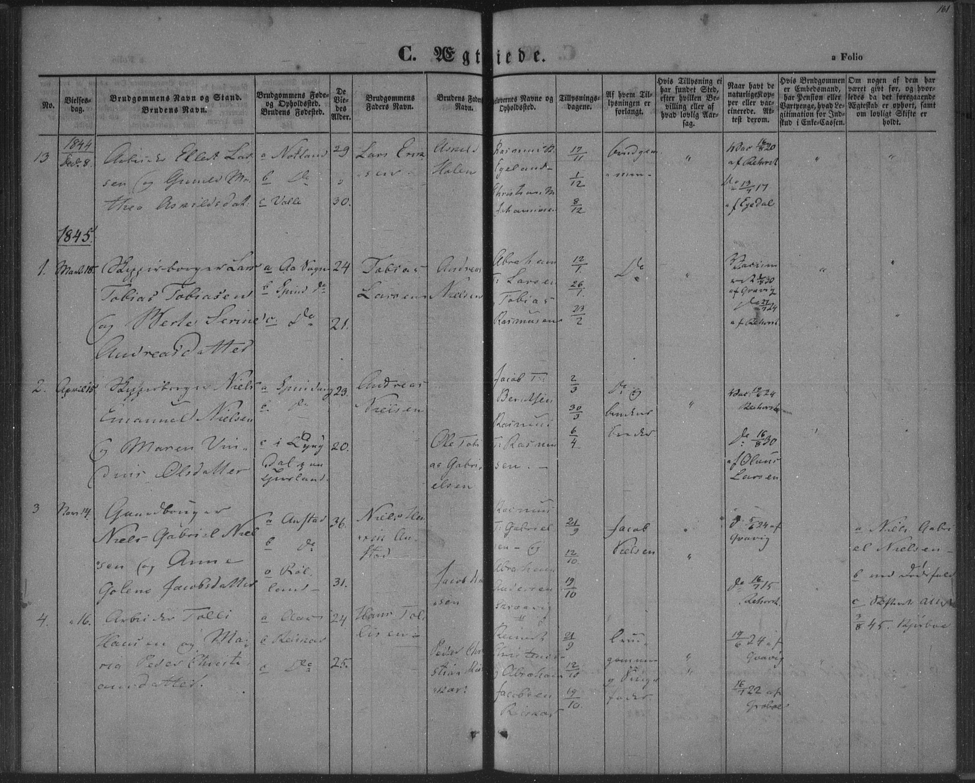 Herad sokneprestkontor, AV/SAK-1111-0018/F/Fa/Fab/L0003: Parish register (official) no. A 3, 1844-1853, p. 161