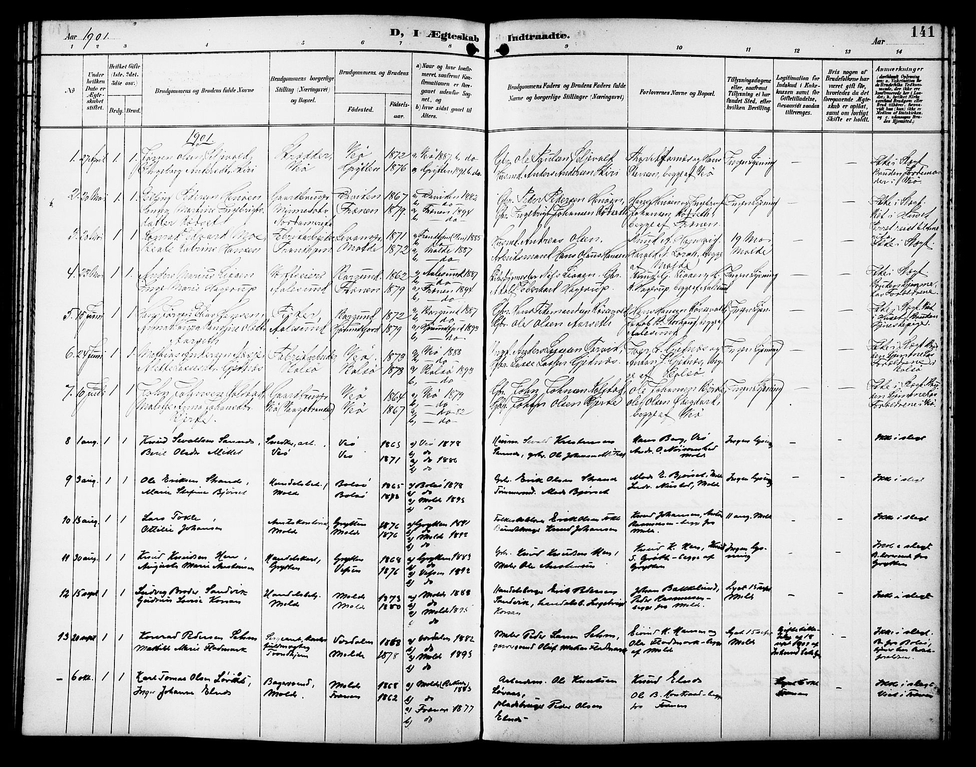 Ministerialprotokoller, klokkerbøker og fødselsregistre - Møre og Romsdal, AV/SAT-A-1454/558/L0702: Parish register (copy) no. 558C03, 1894-1915, p. 141