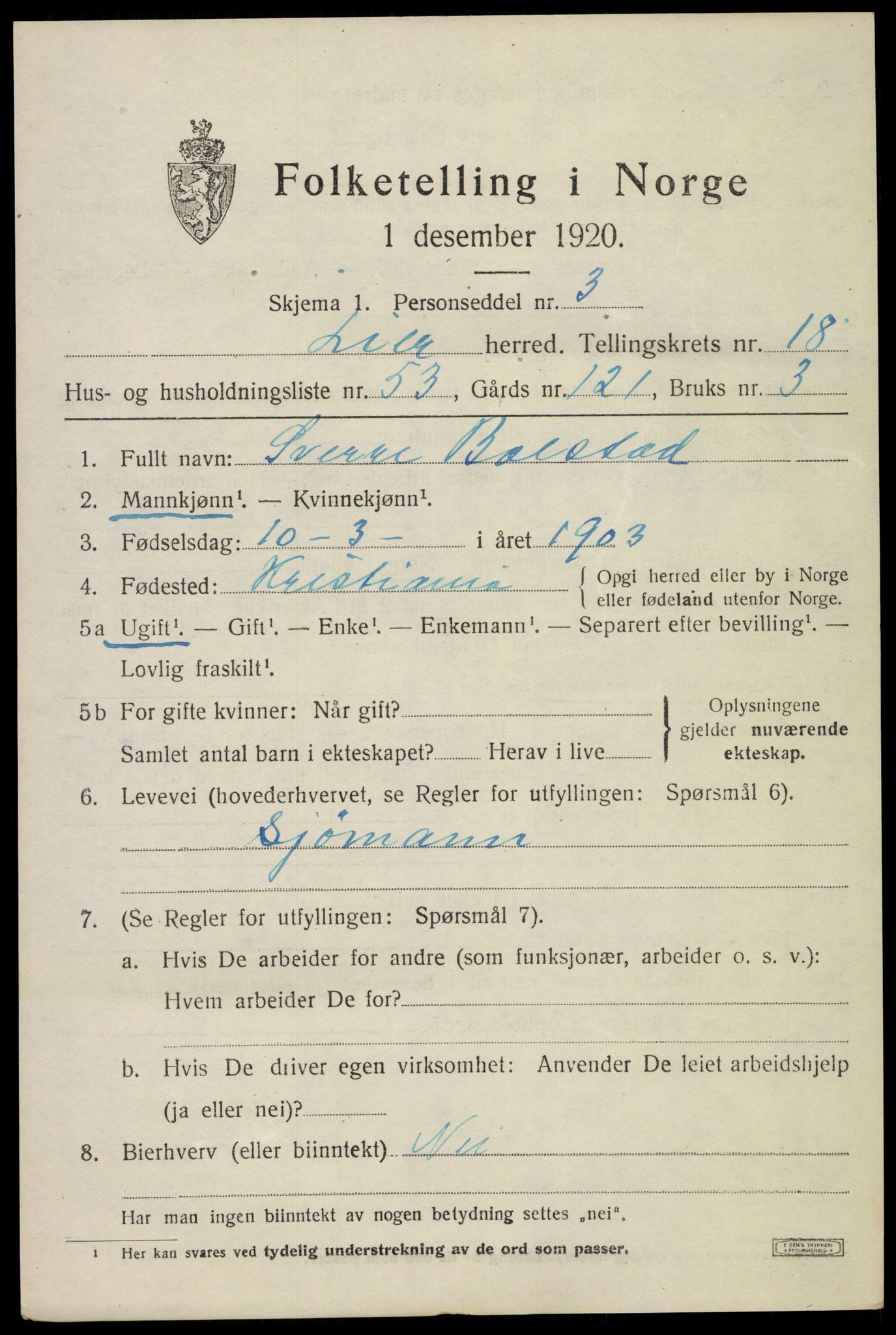 SAKO, 1920 census for Lier, 1920, p. 26104