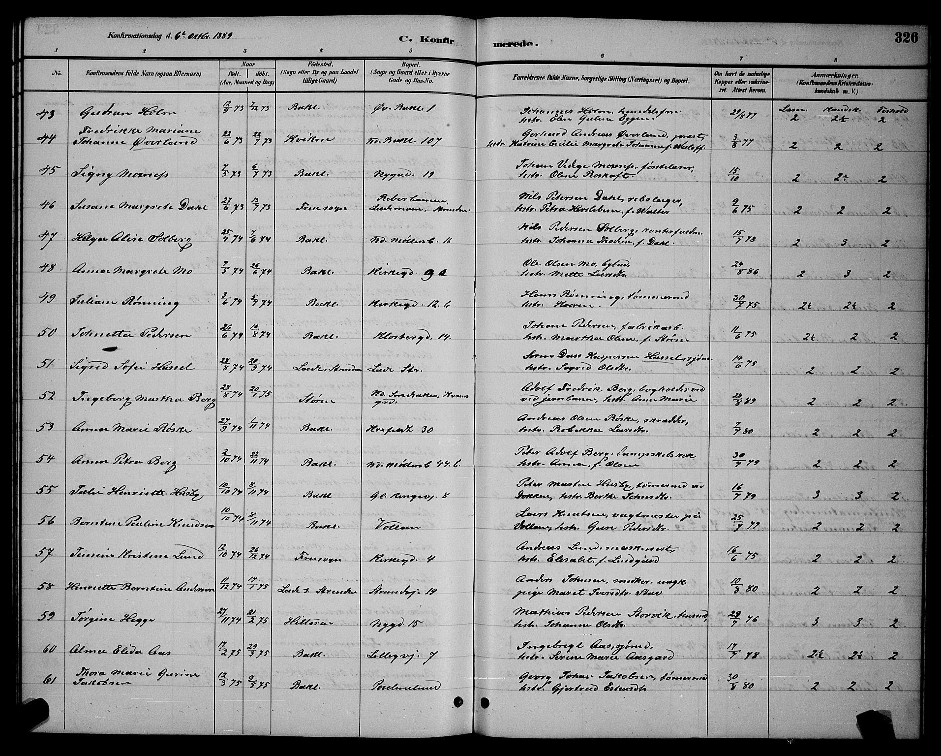 Ministerialprotokoller, klokkerbøker og fødselsregistre - Sør-Trøndelag, SAT/A-1456/604/L0222: Parish register (copy) no. 604C05, 1886-1895, p. 326