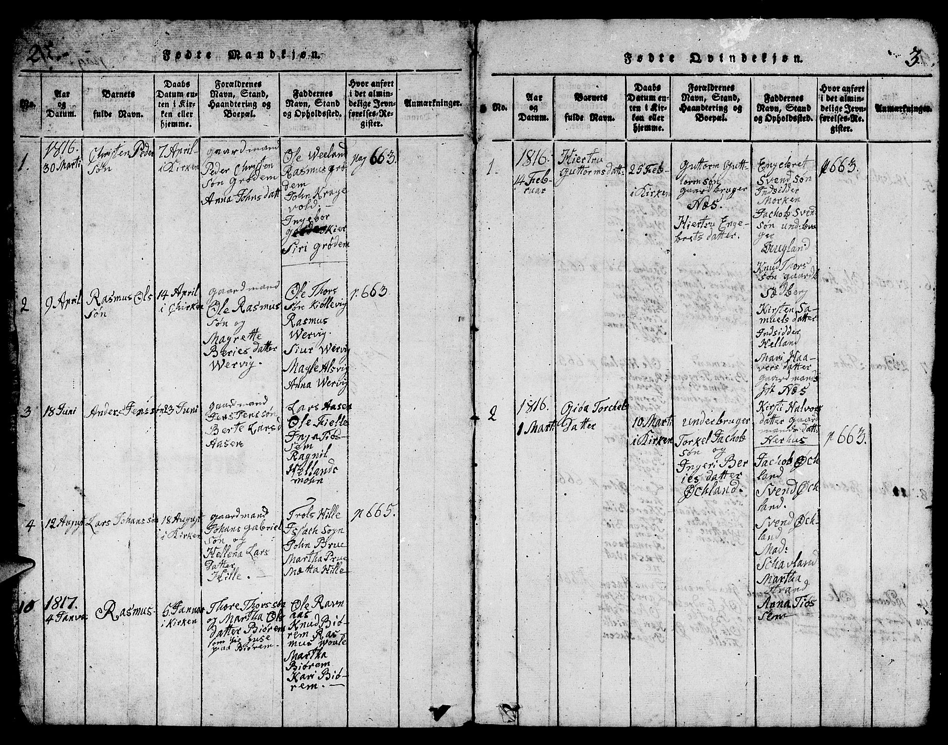 Strand sokneprestkontor, SAST/A-101828/H/Ha/Hab/L0001: Parish register (copy) no. B 1, 1816-1854, p. 2-3