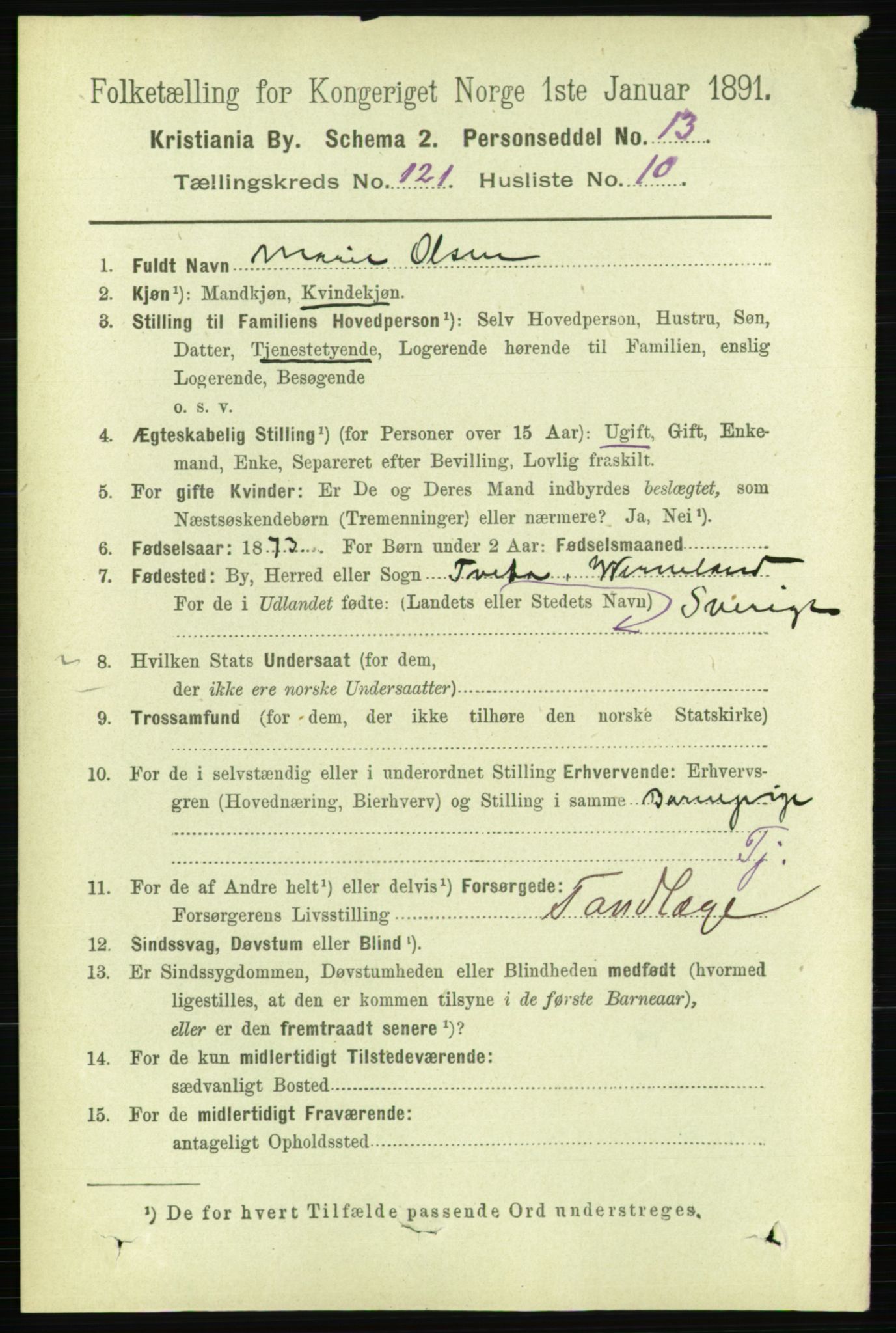 RA, 1891 census for 0301 Kristiania, 1891, p. 64582