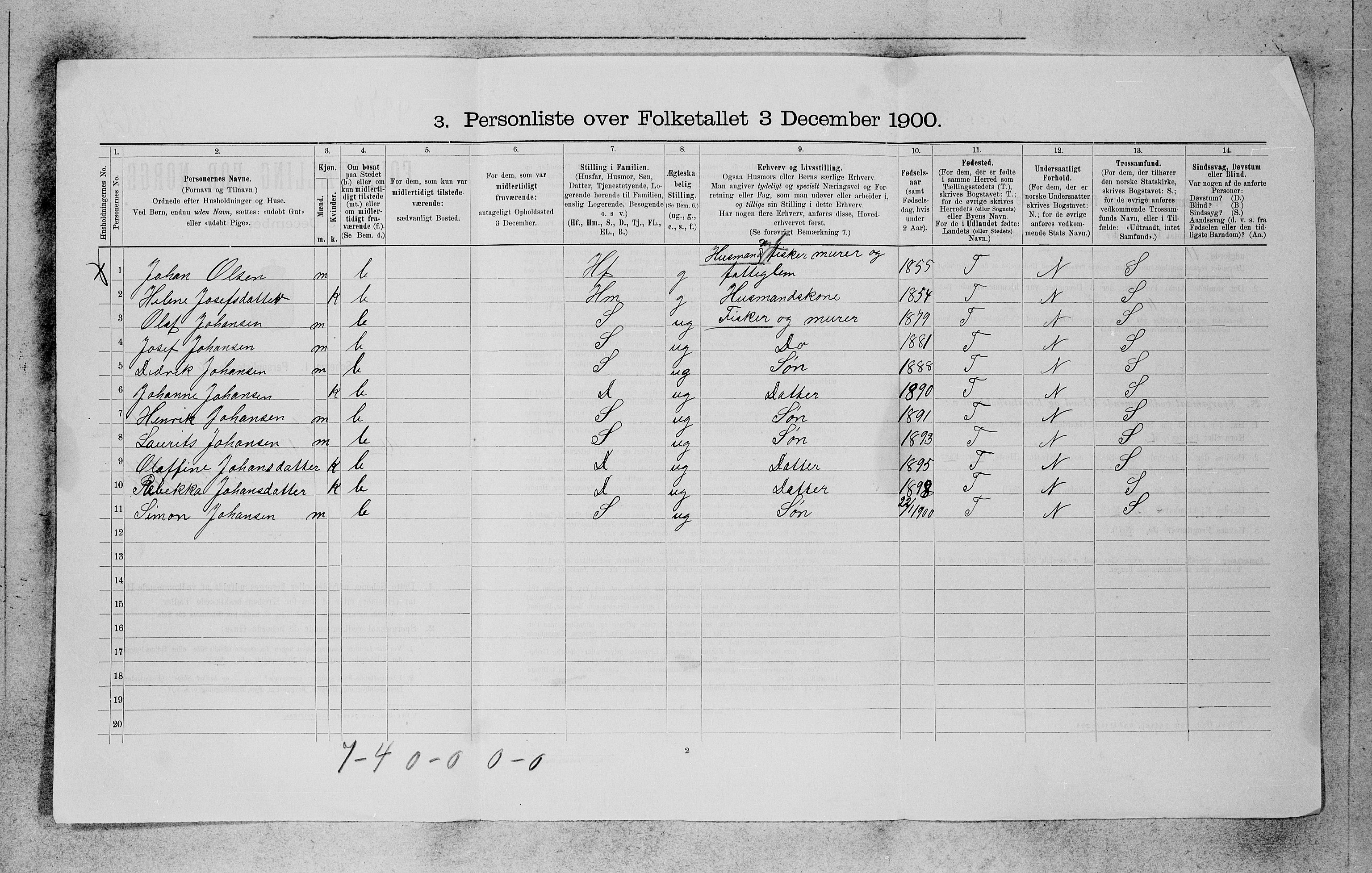 SAB, 1900 census for Selje, 1900, p. 115