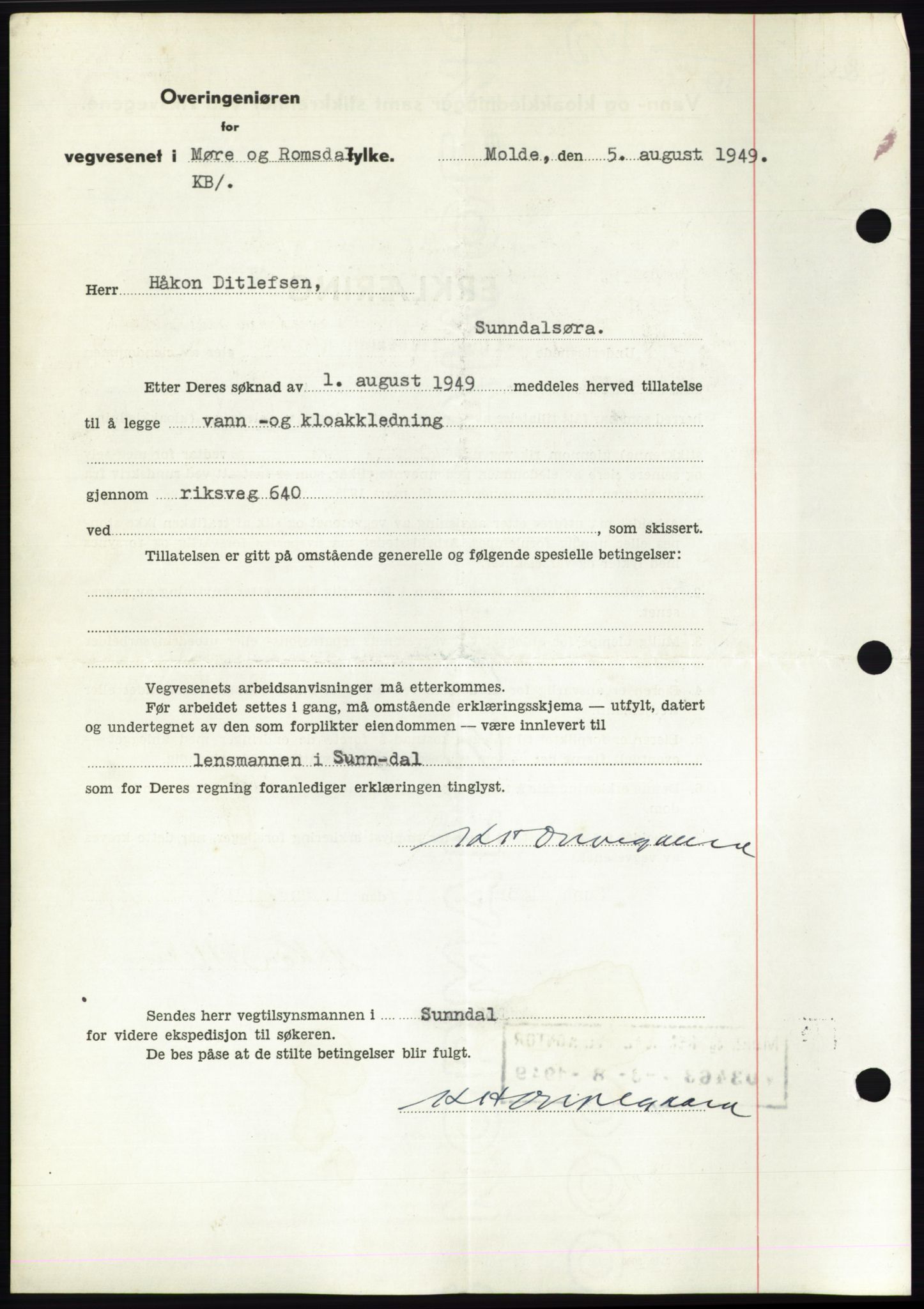 Nordmøre sorenskriveri, AV/SAT-A-4132/1/2/2Ca: Mortgage book no. B102, 1949-1949, Diary no: : 2973/1949