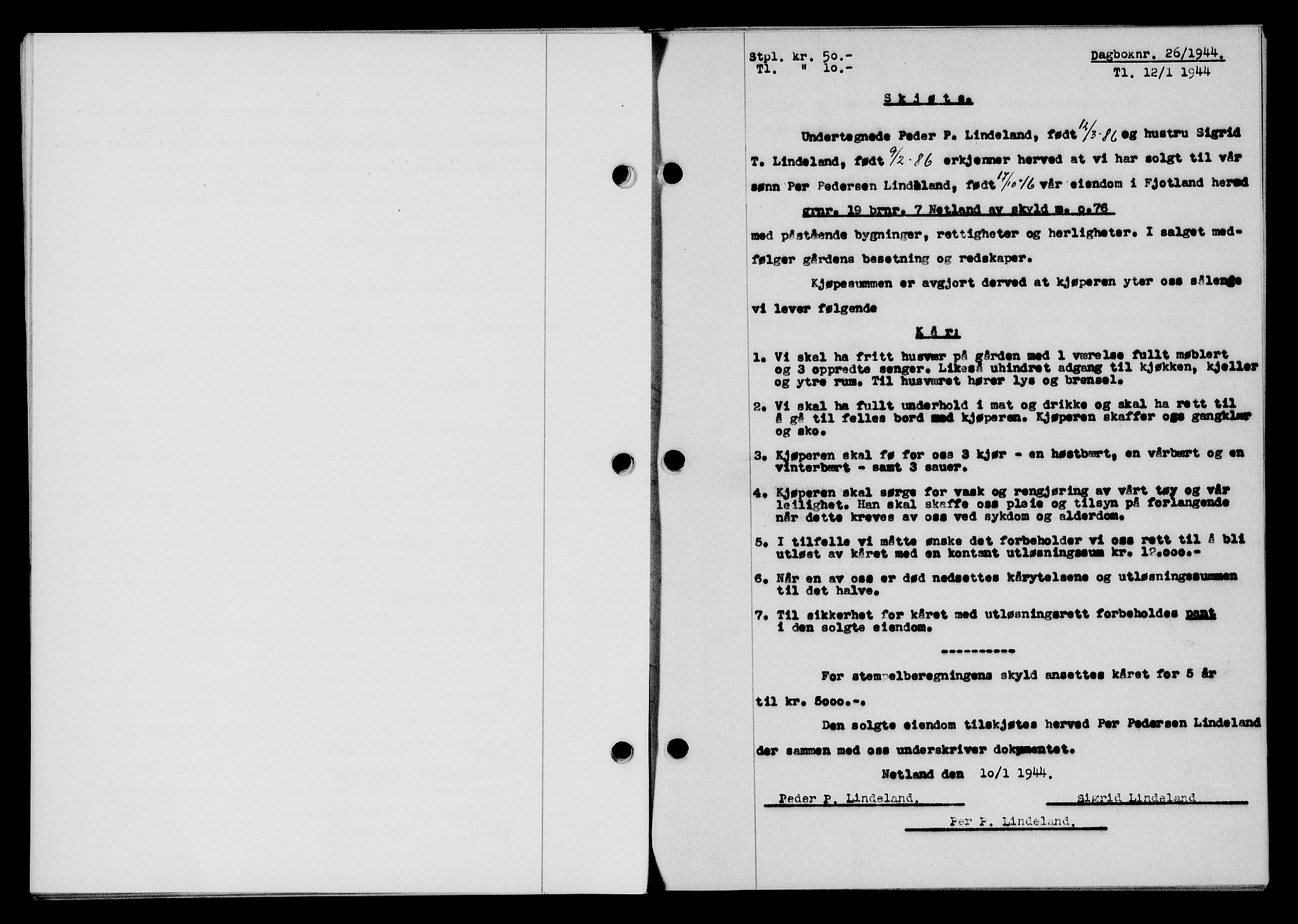 Flekkefjord sorenskriveri, SAK/1221-0001/G/Gb/Gba/L0058: Mortgage book no. A-6, 1942-1944, Diary no: : 26/1944