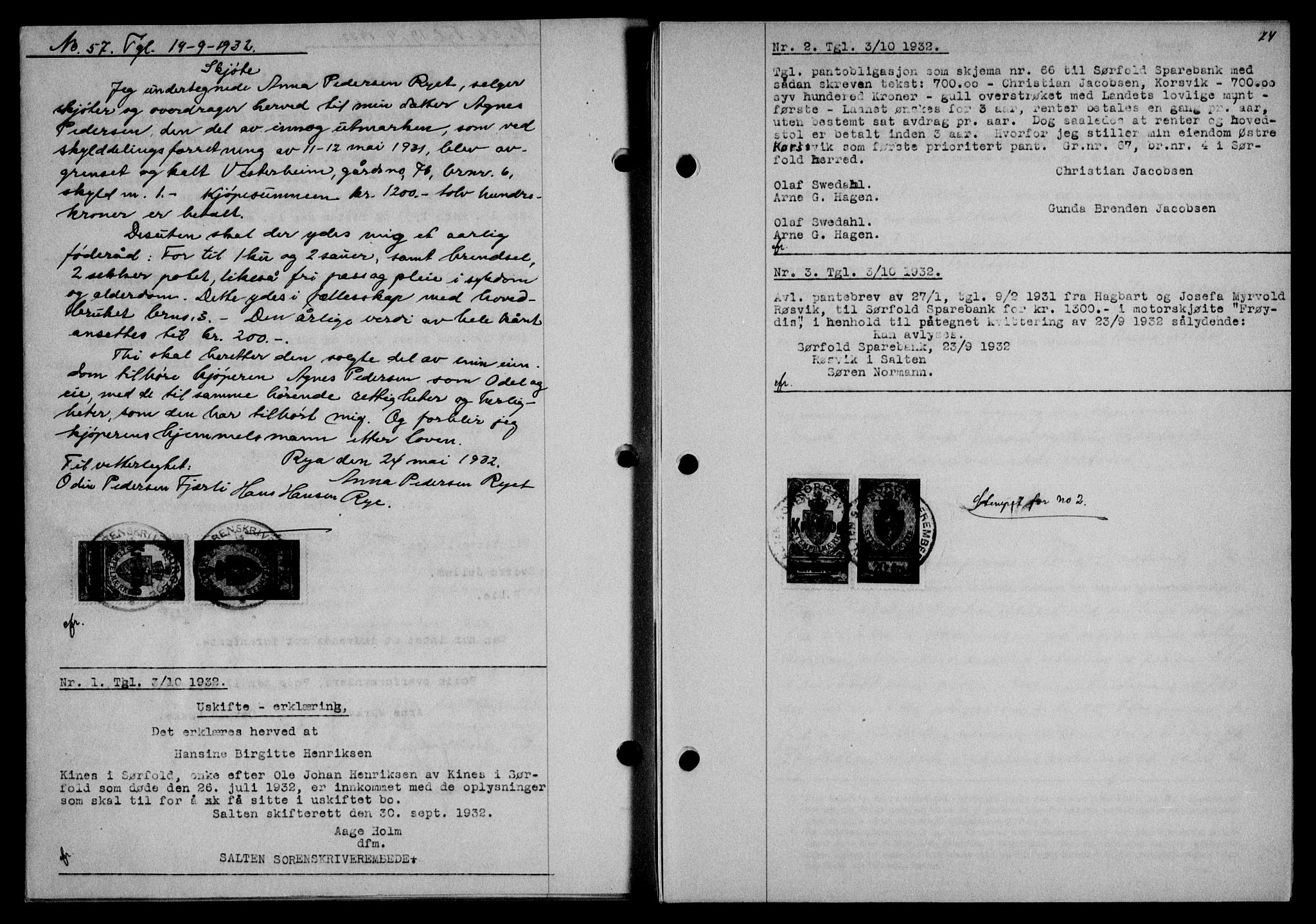 Salten sorenskriveri, SAT/A-4578/1/2/2C/L0062: Mortgage book no. 52, 1932-1933, Deed date: 03.10.1932