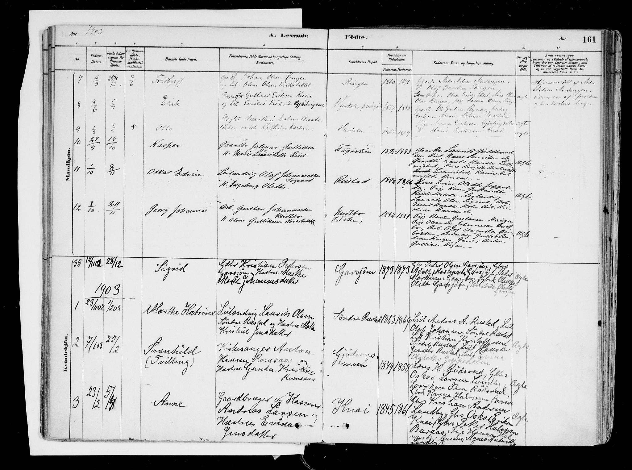 Hurdal prestekontor Kirkebøker, SAO/A-10889/F/Fa/L0007: Parish register (official) no. I 7, 1878-1906, p. 161