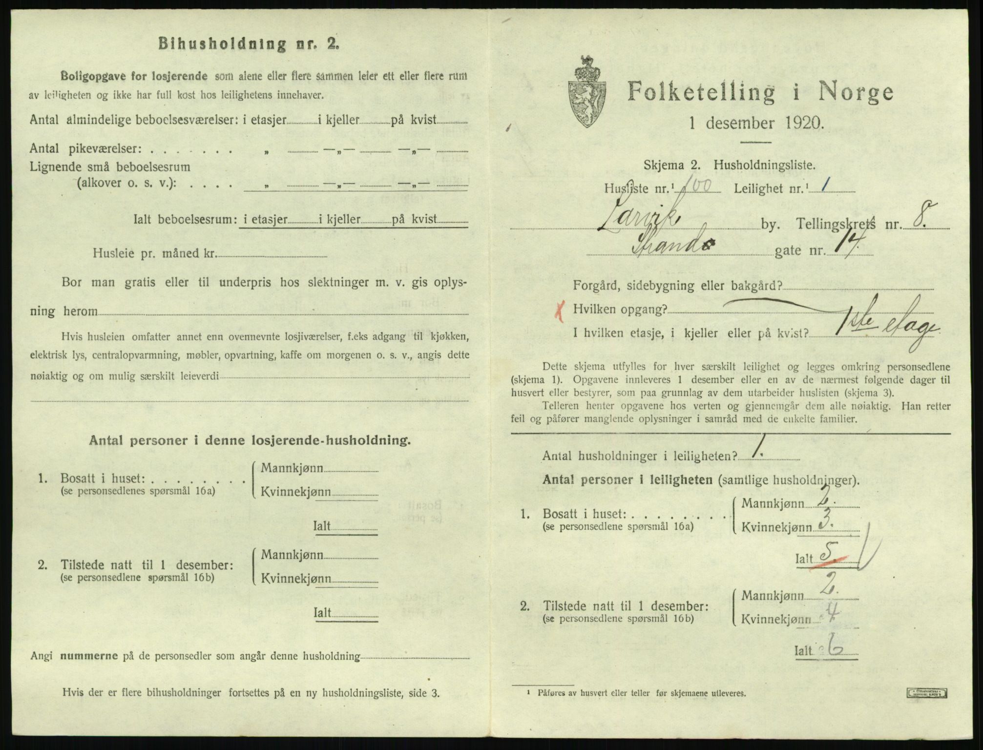 SAKO, 1920 census for Larvik, 1920, p. 6922