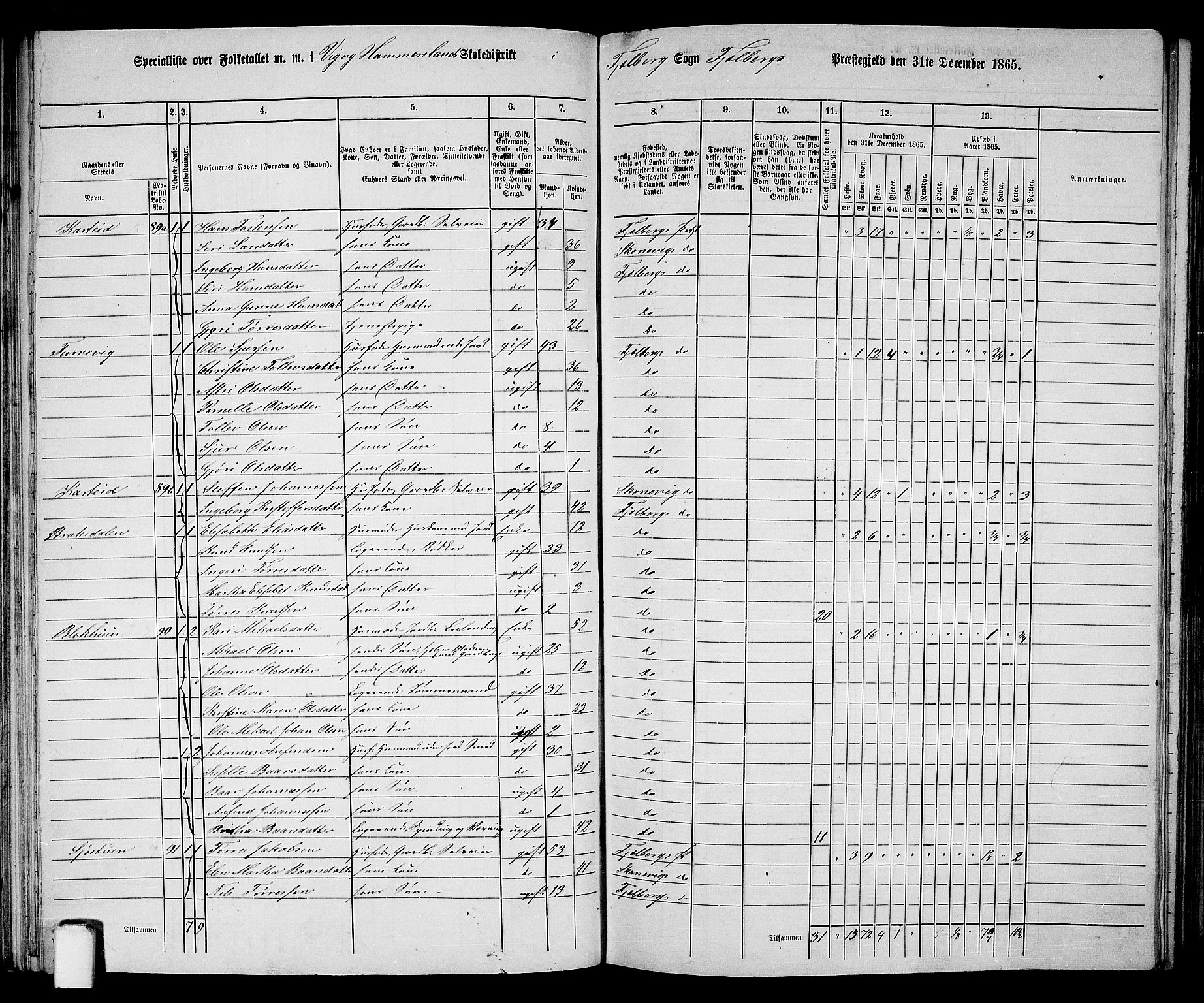 RA, 1865 census for Fjelberg, 1865, p. 71