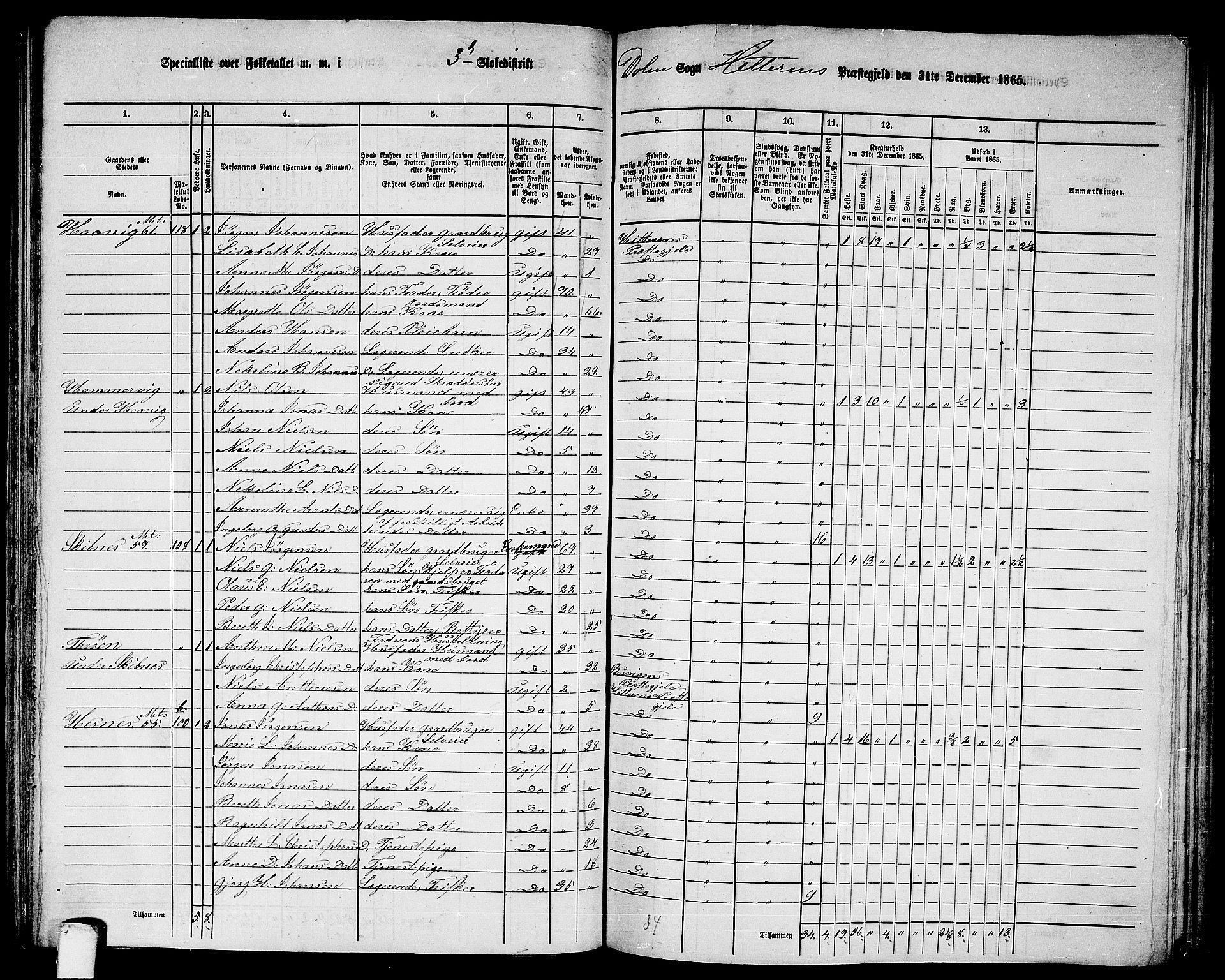 RA, 1865 census for Hitra, 1865, p. 166